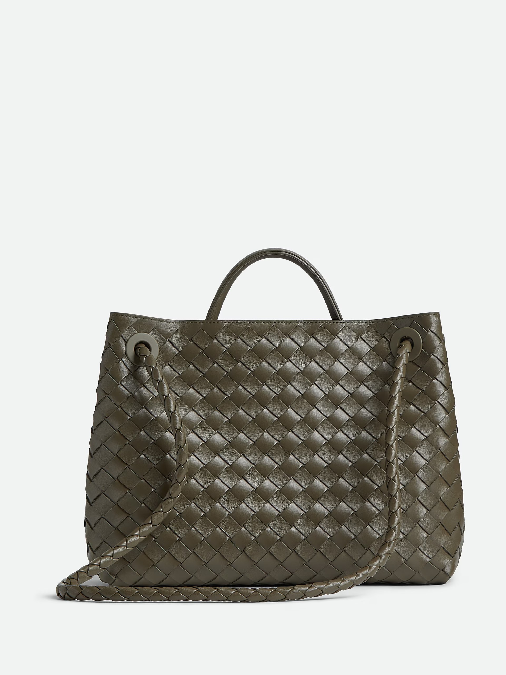 Темно-зелена сумка Bottega Veneta Andiamo Medium з м'якої шкіри Intrecciato