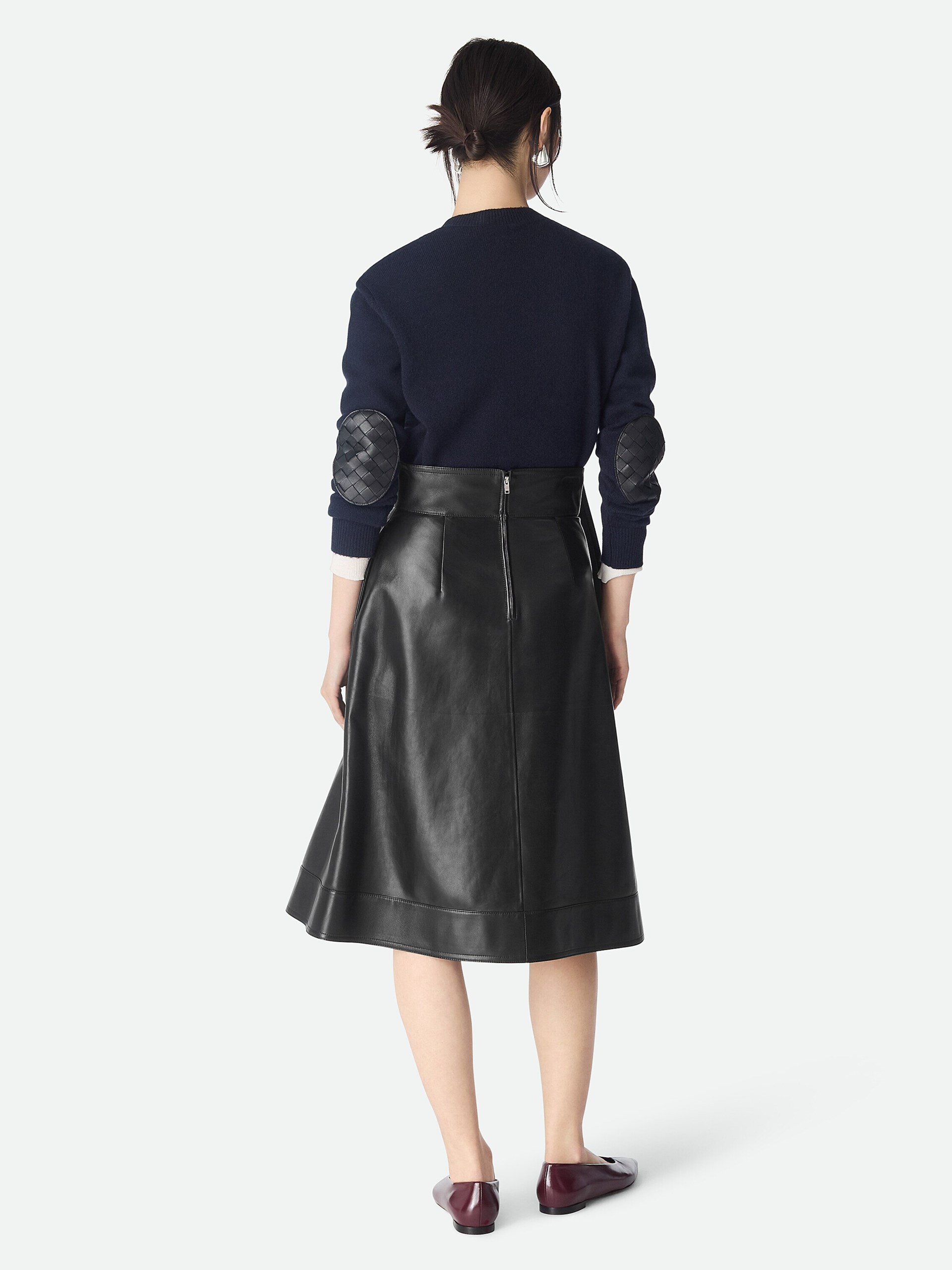 Bottega Veneta black A-line leather skirt