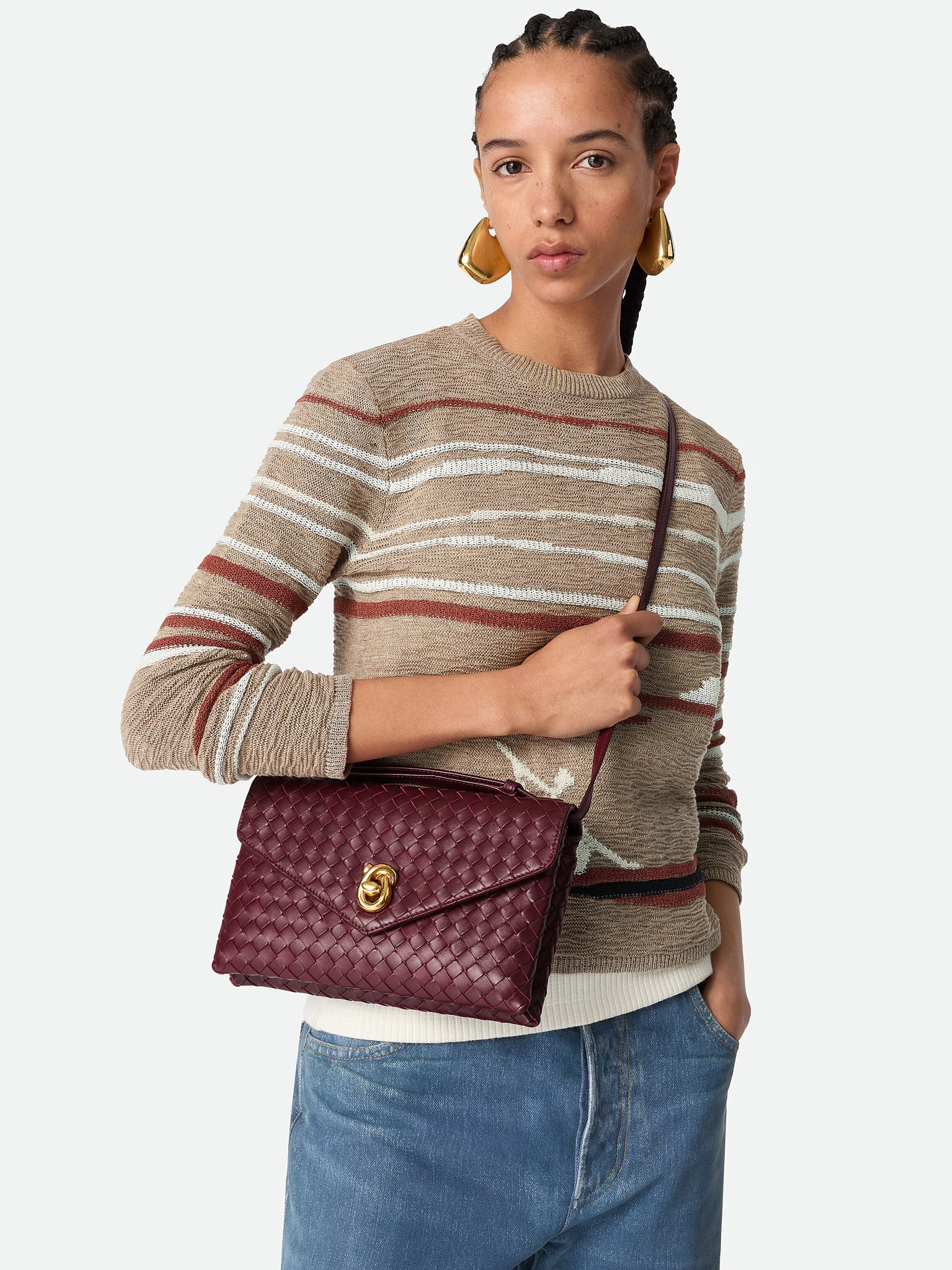 Сумка Bottega Veneta Knot Lock з верхньою ручкою та застібкою-вузлом кольору бургунді