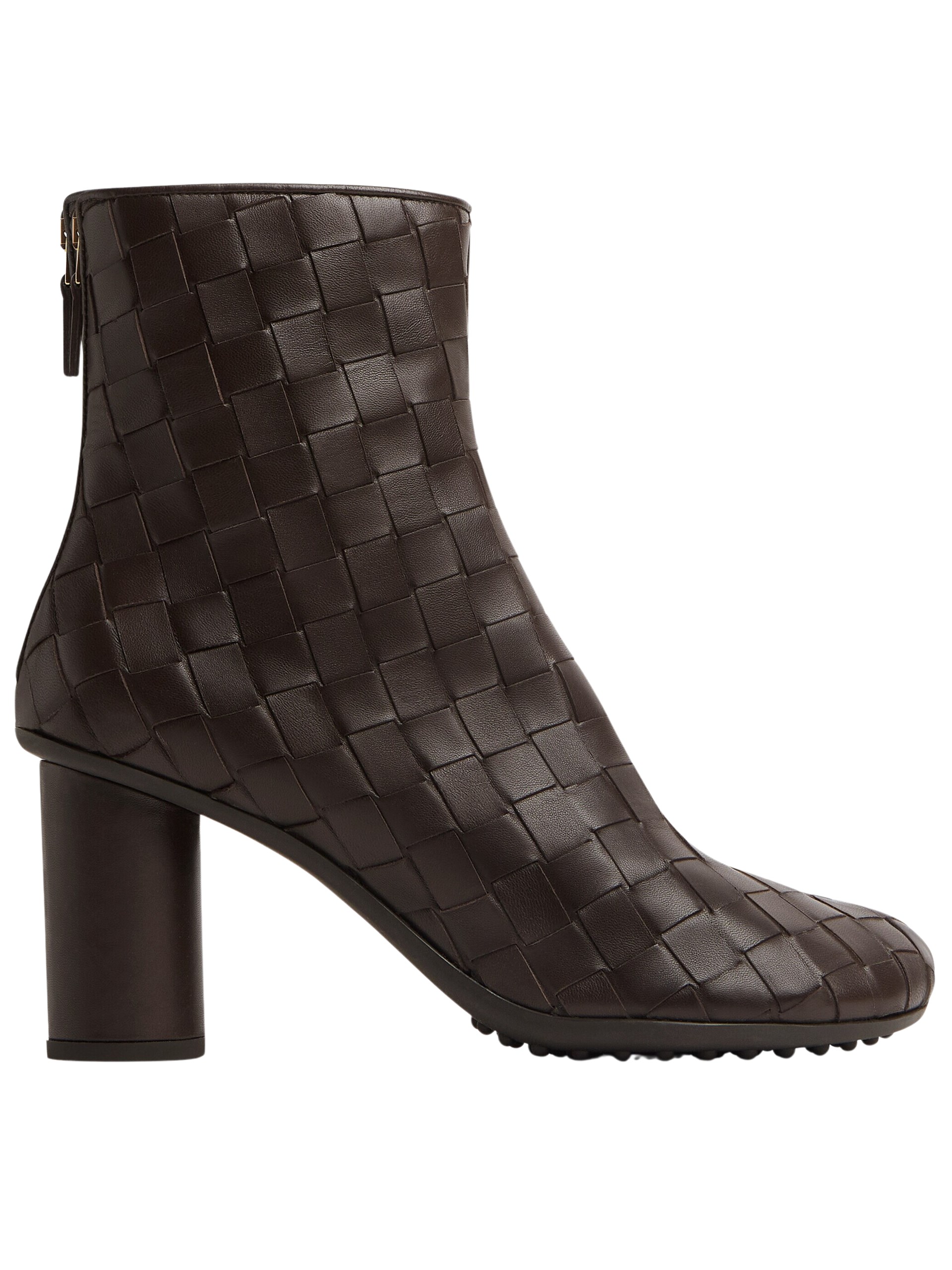 Темно-коричневі чоботи Bottega Veneta Atomic з м'якої шкіри Intrecciato на підборах