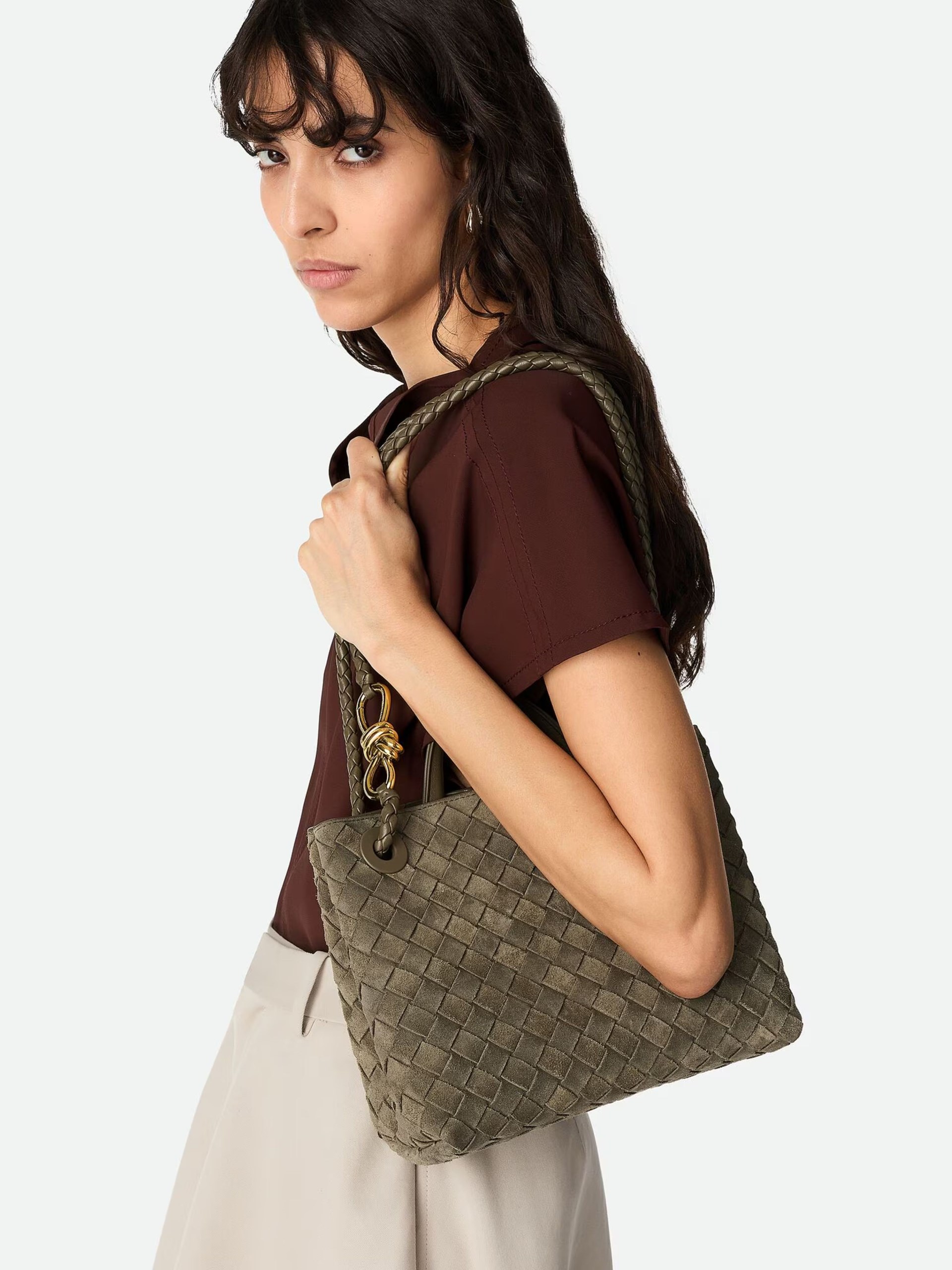Темно-зелена замшева сумка Bottega Veneta Andiamo Small з м’якої шкіри Intrecciato