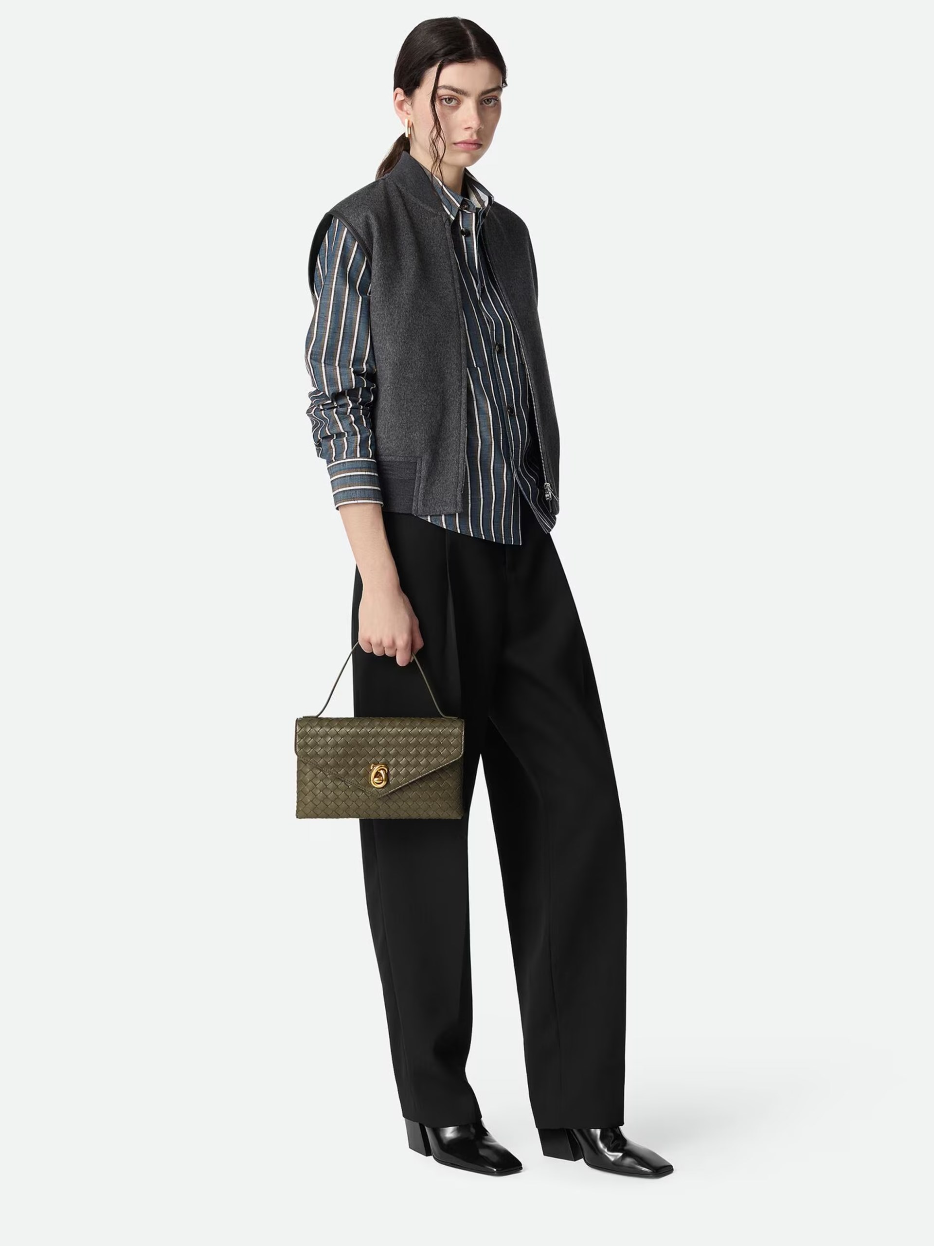 Темно-зелена сумка Bottega Veneta Knot Lock з верхньою ручкою та застібкою-вузлом