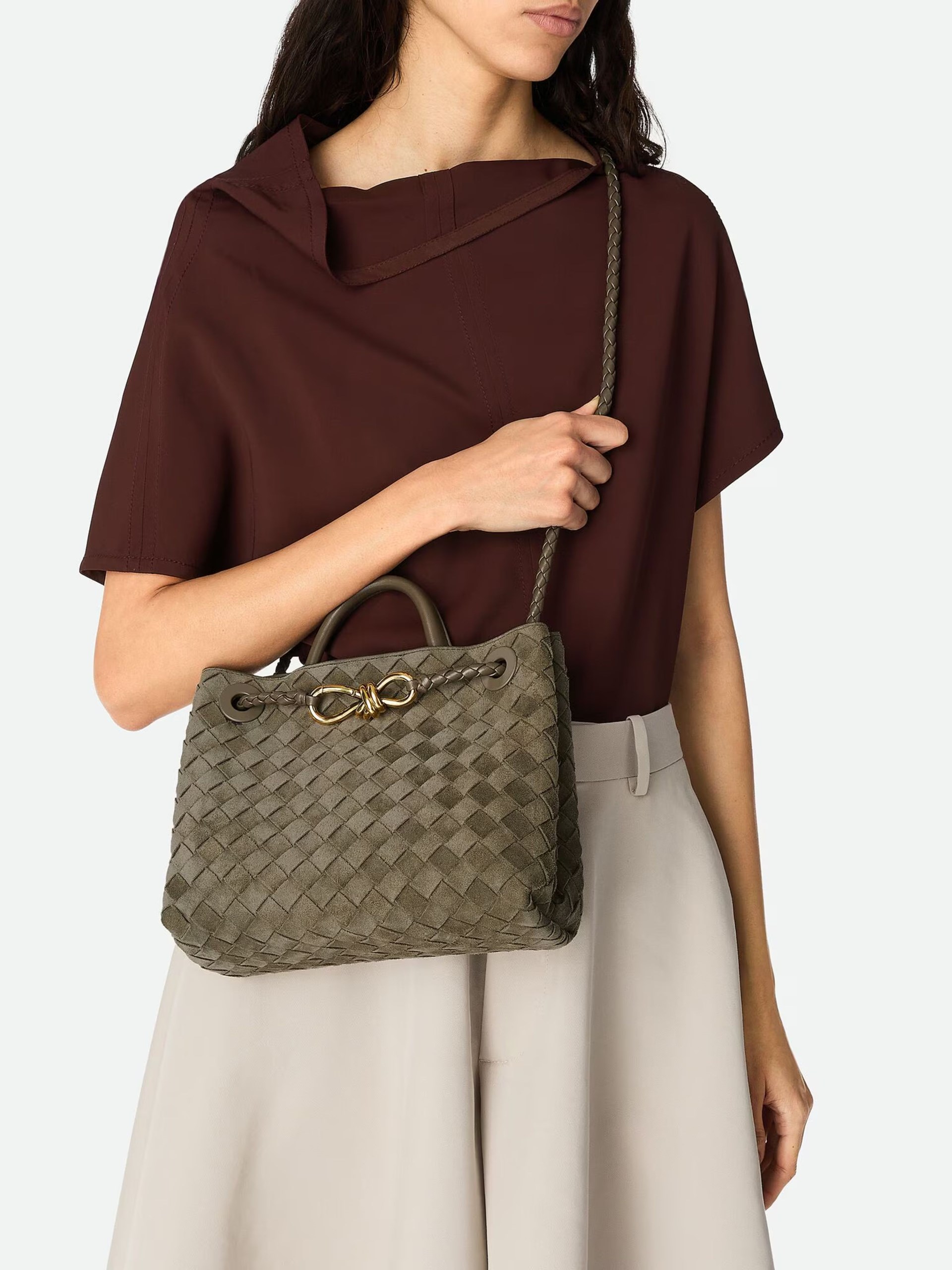 Темно-зелена замшева сумка Bottega Veneta Andiamo Small з м’якої шкіри Intrecciato