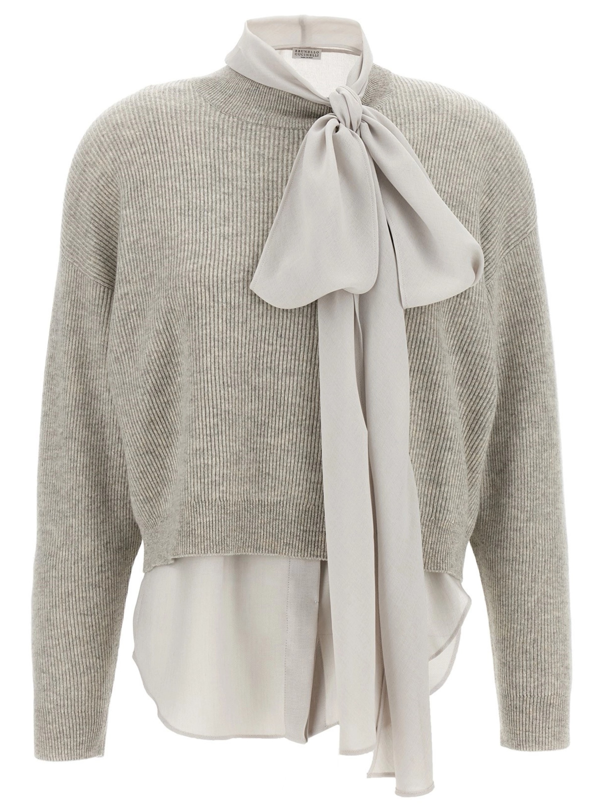 Brunello Cucinelli light gray sweater with a lavalier collar