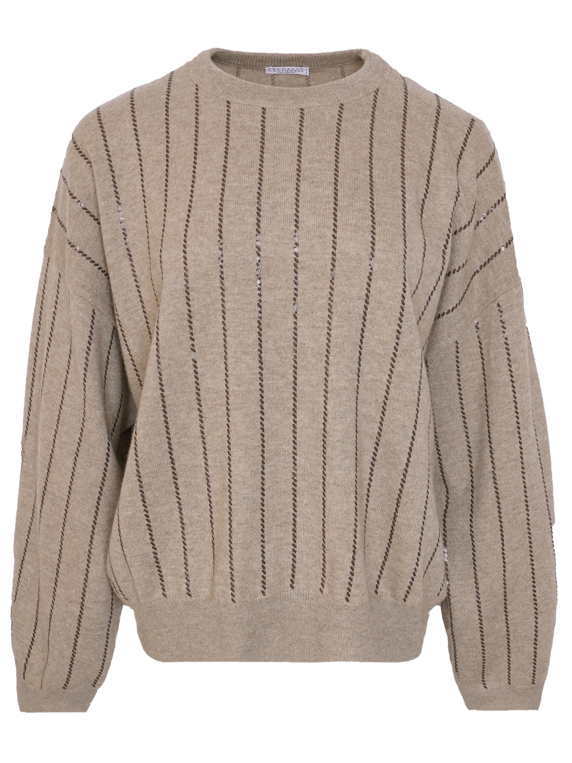 Brunello Cucinelli beige knitted sweater with sequins