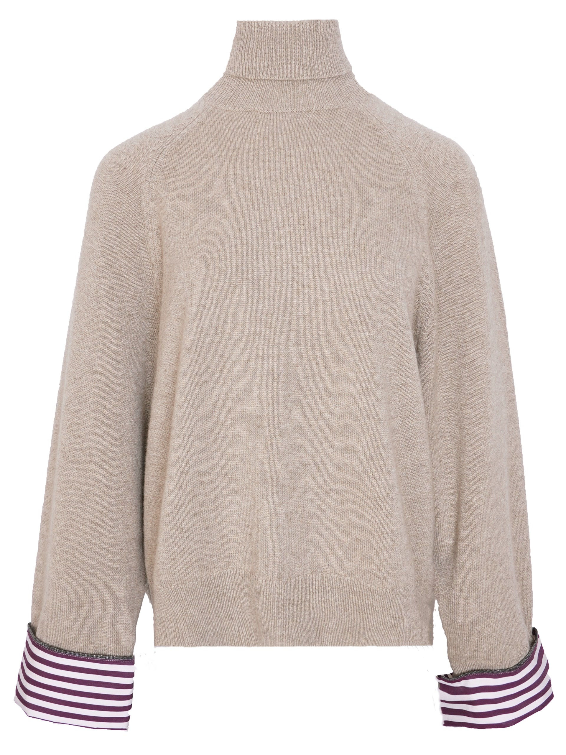 Brunello Cucinelli beige cashmere sweater with removable cuffs