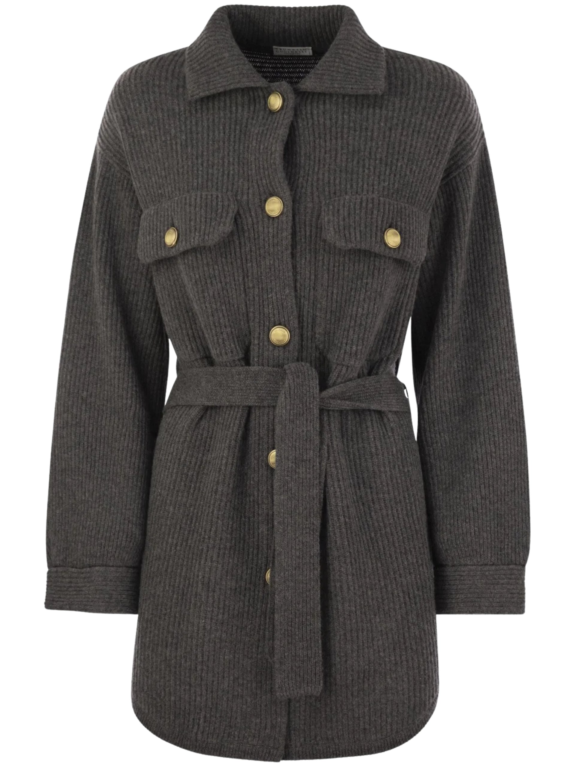 Brunello Cucinelli grey long cardigan with belt