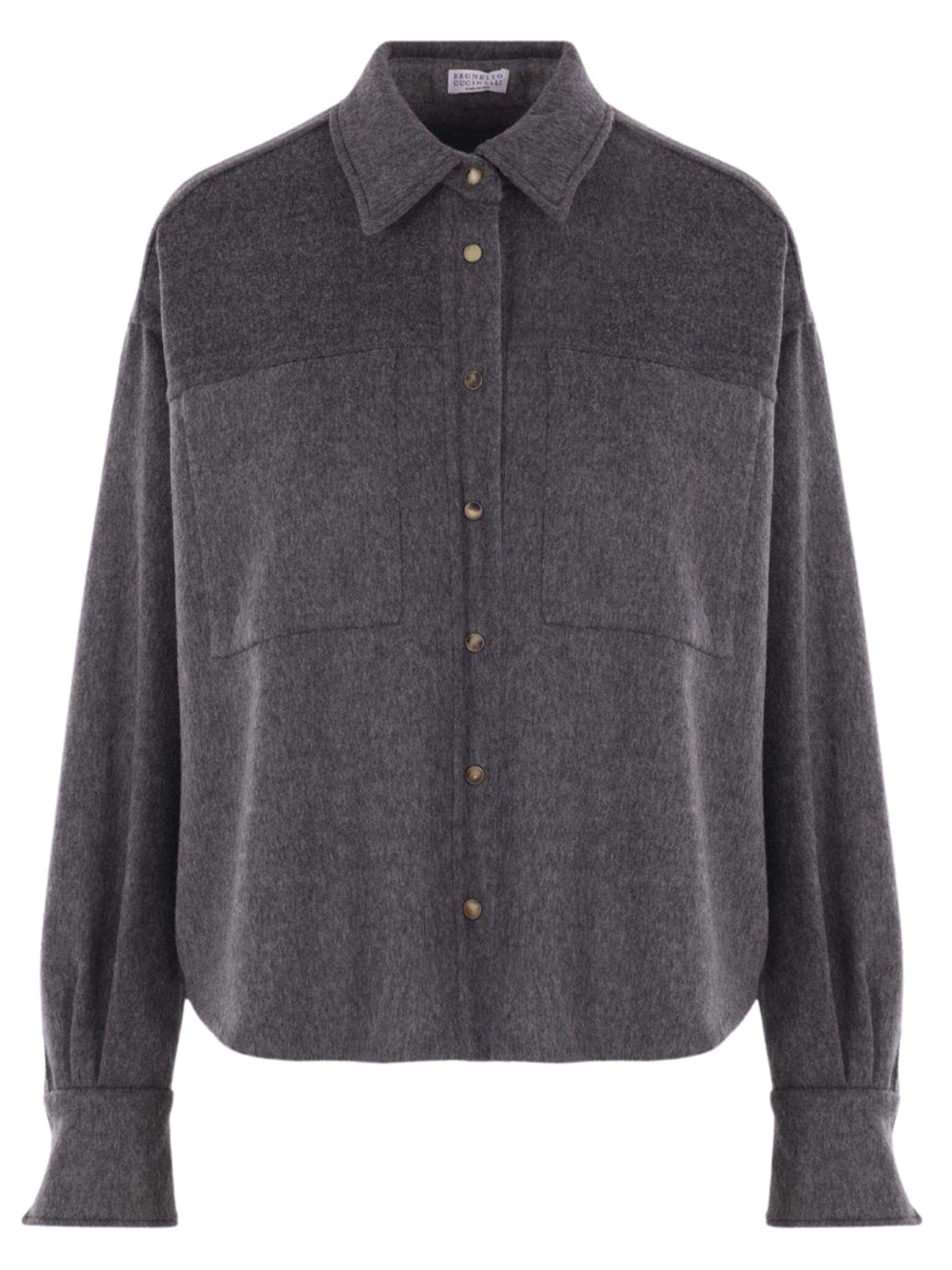 Brunello Cucinelli grey wool shirt with patch pockets