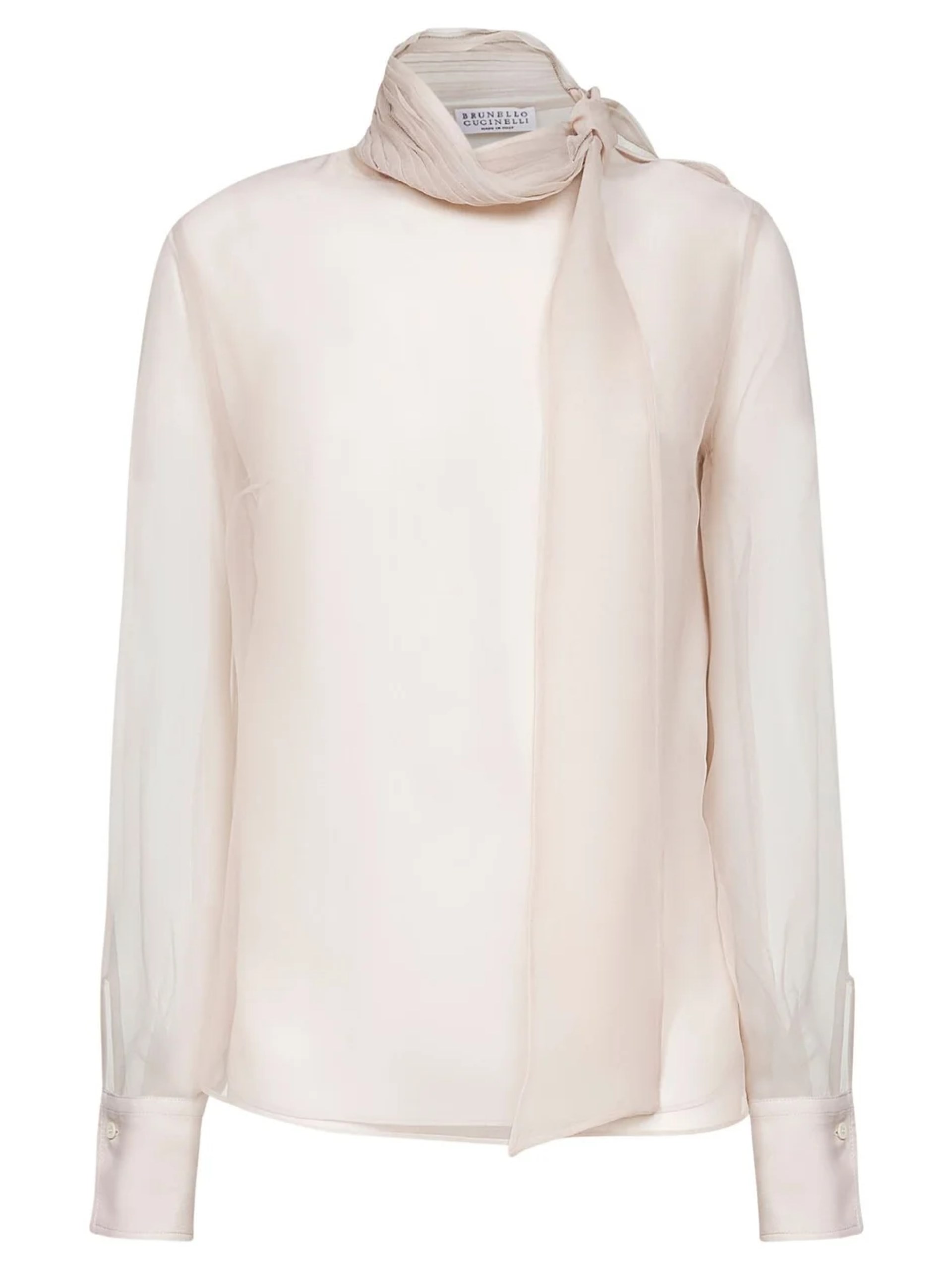 Brunello Cucinelli light beige silk blouse with translucent sleeves