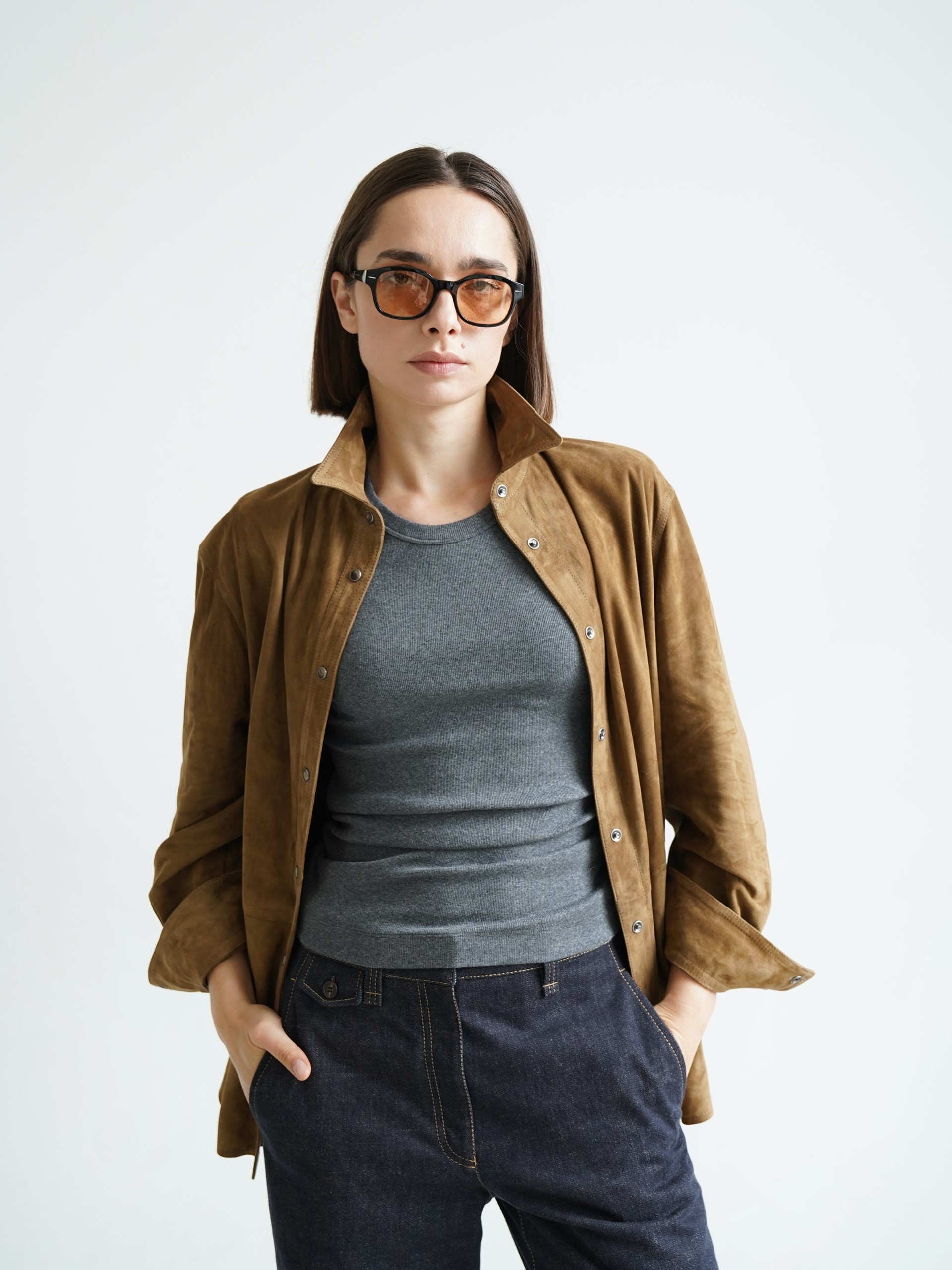 Brunello Cucinelli suede shirt with Monili decorative detail