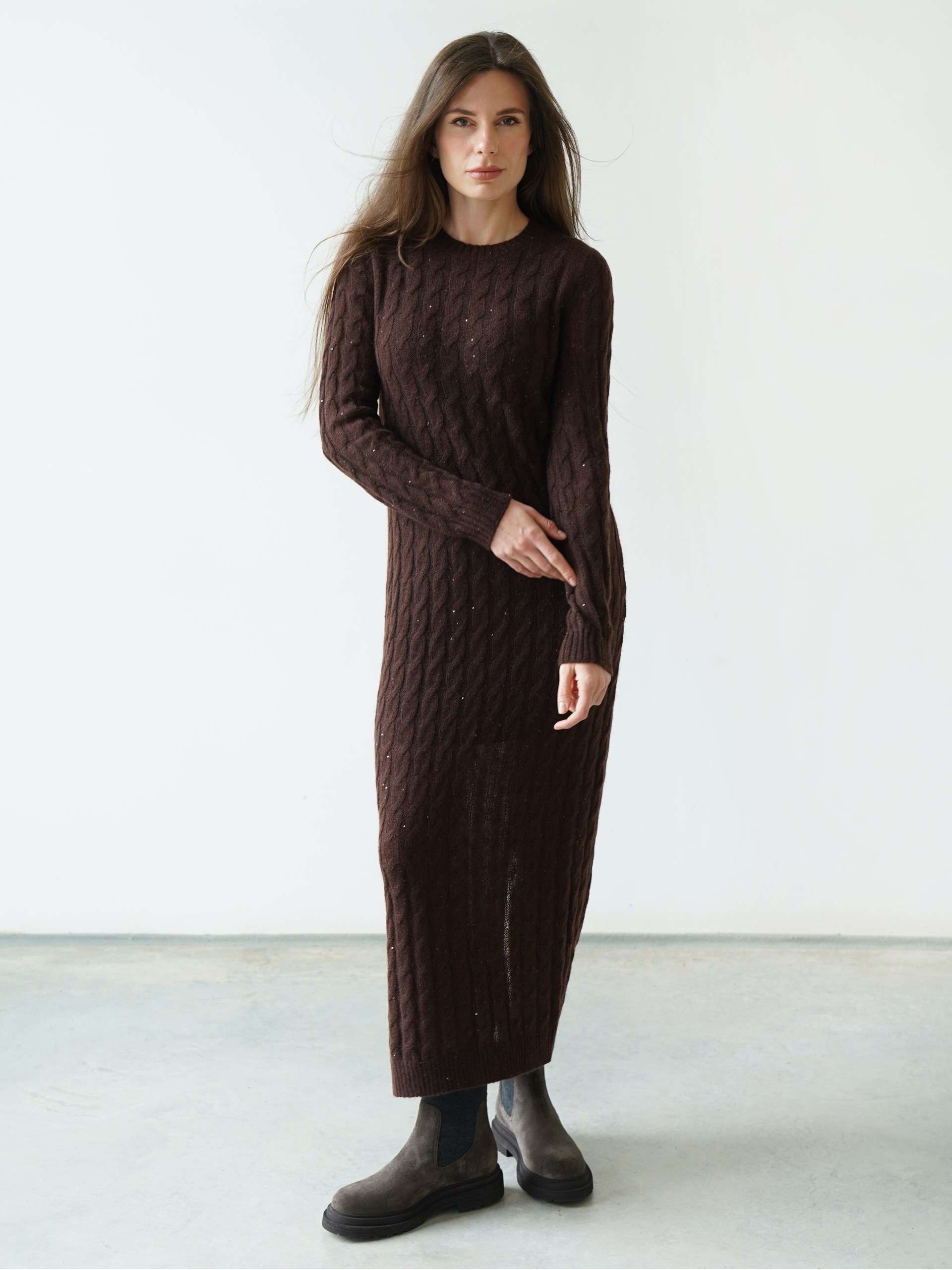 Brunello Cucinelli dark brown fitted maxi dress
