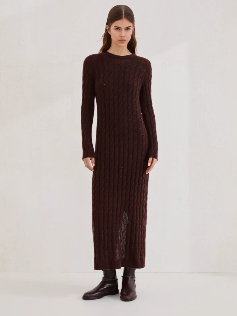 Brunello Cucinelli dark brown fitted maxi dress