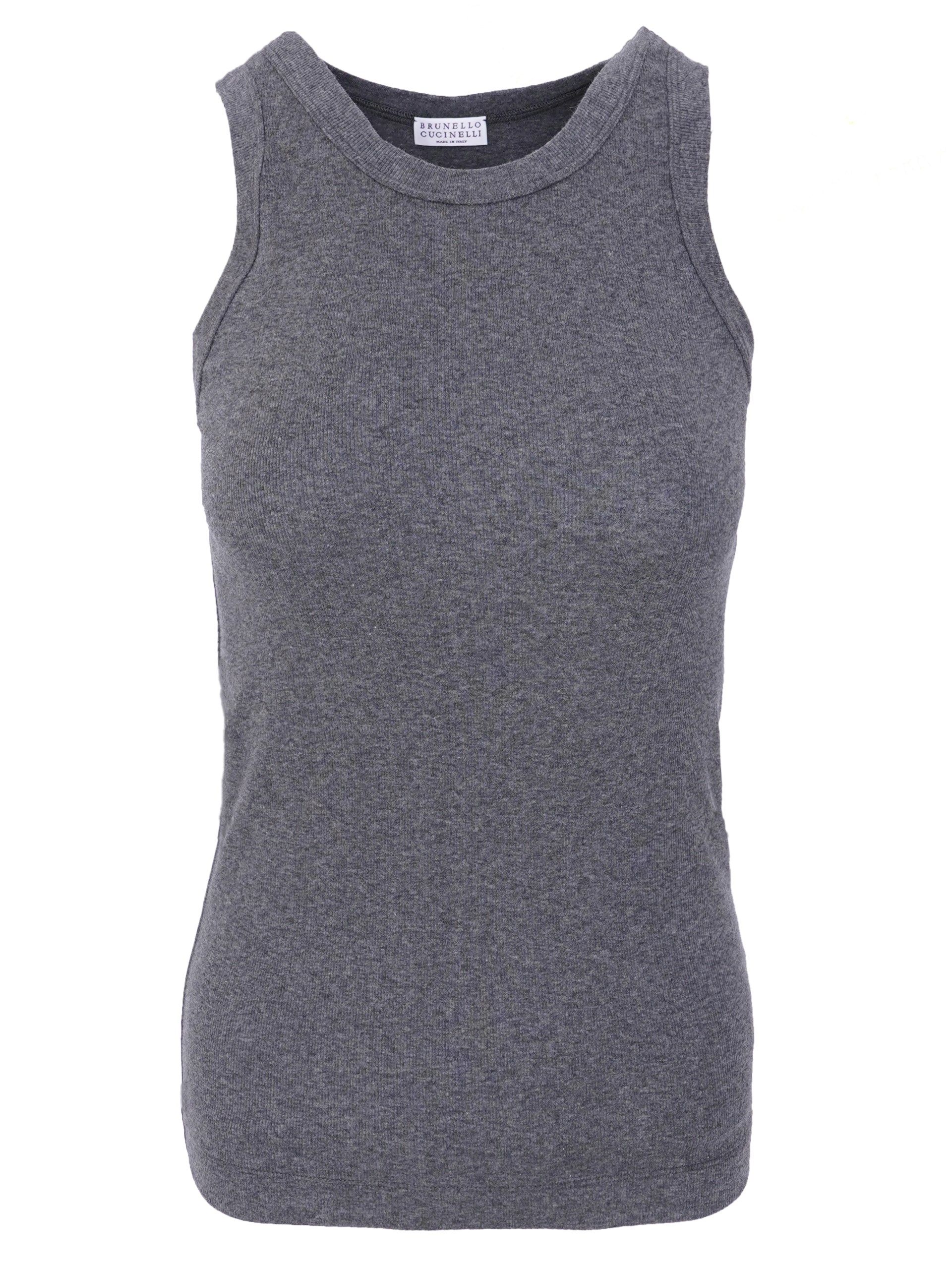Brunello Cucinelli grey ribbed round neck top