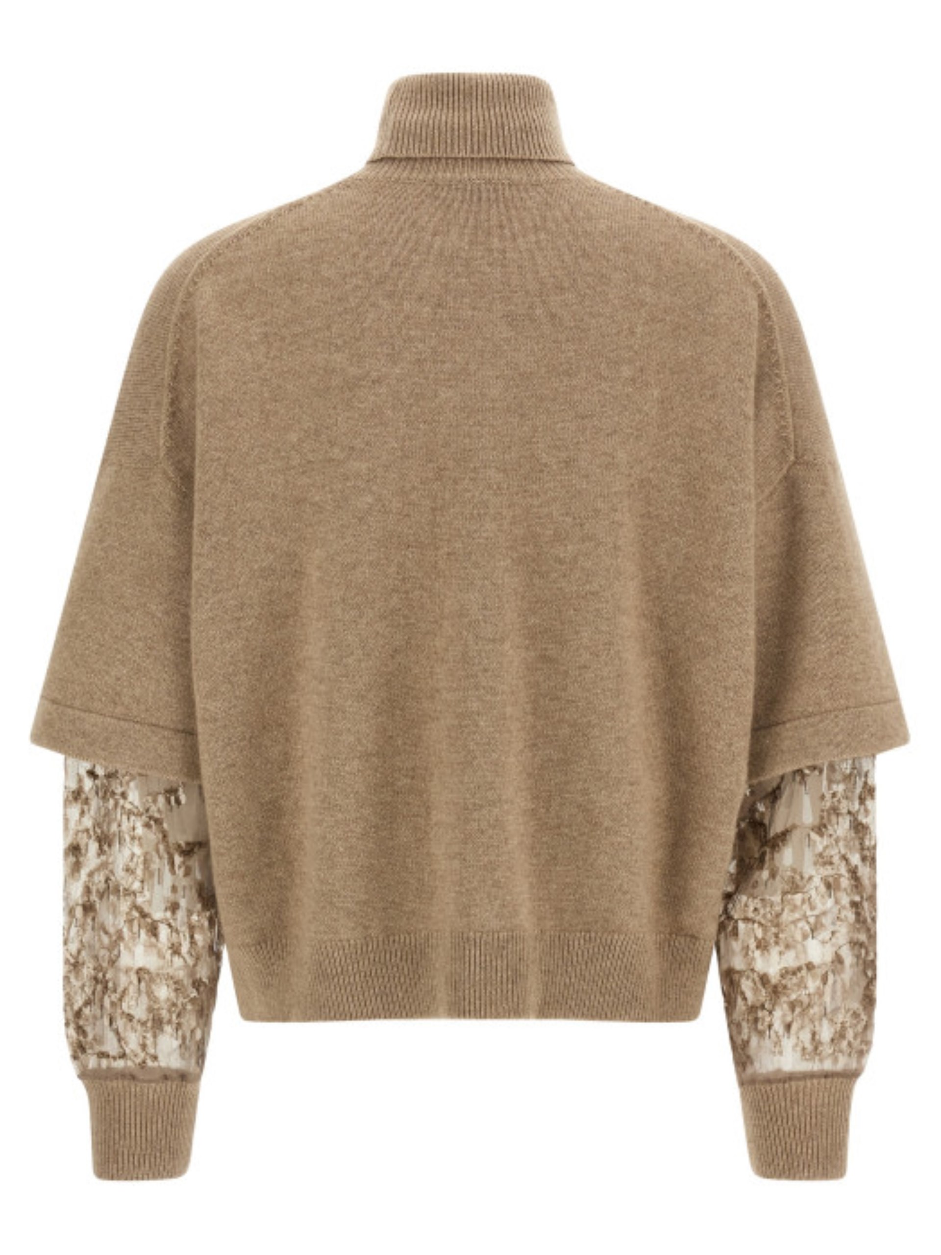 Brunello Cucinelli light brown sweater with sequin sleeves