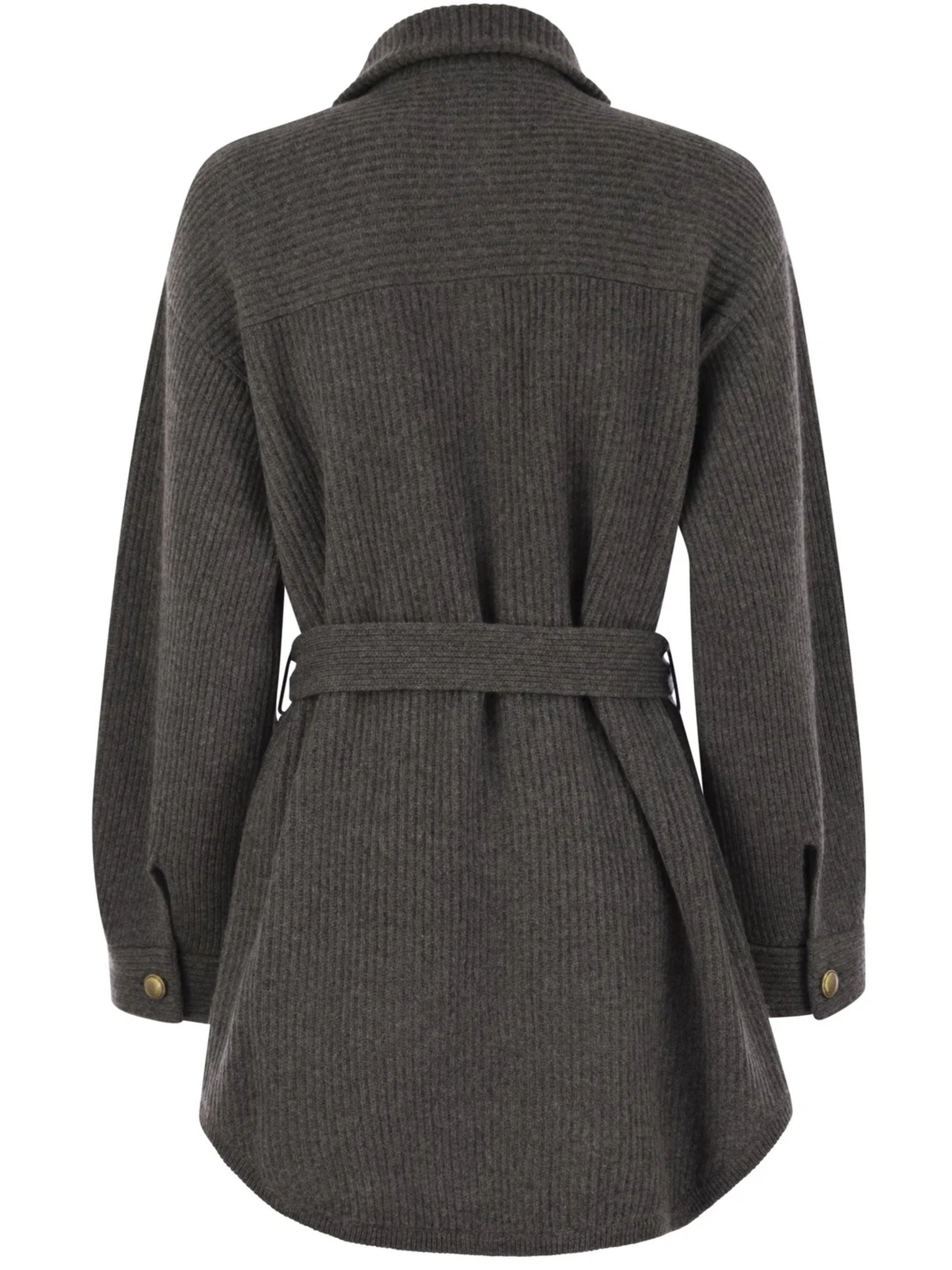 Brunello Cucinelli grey long cardigan with belt