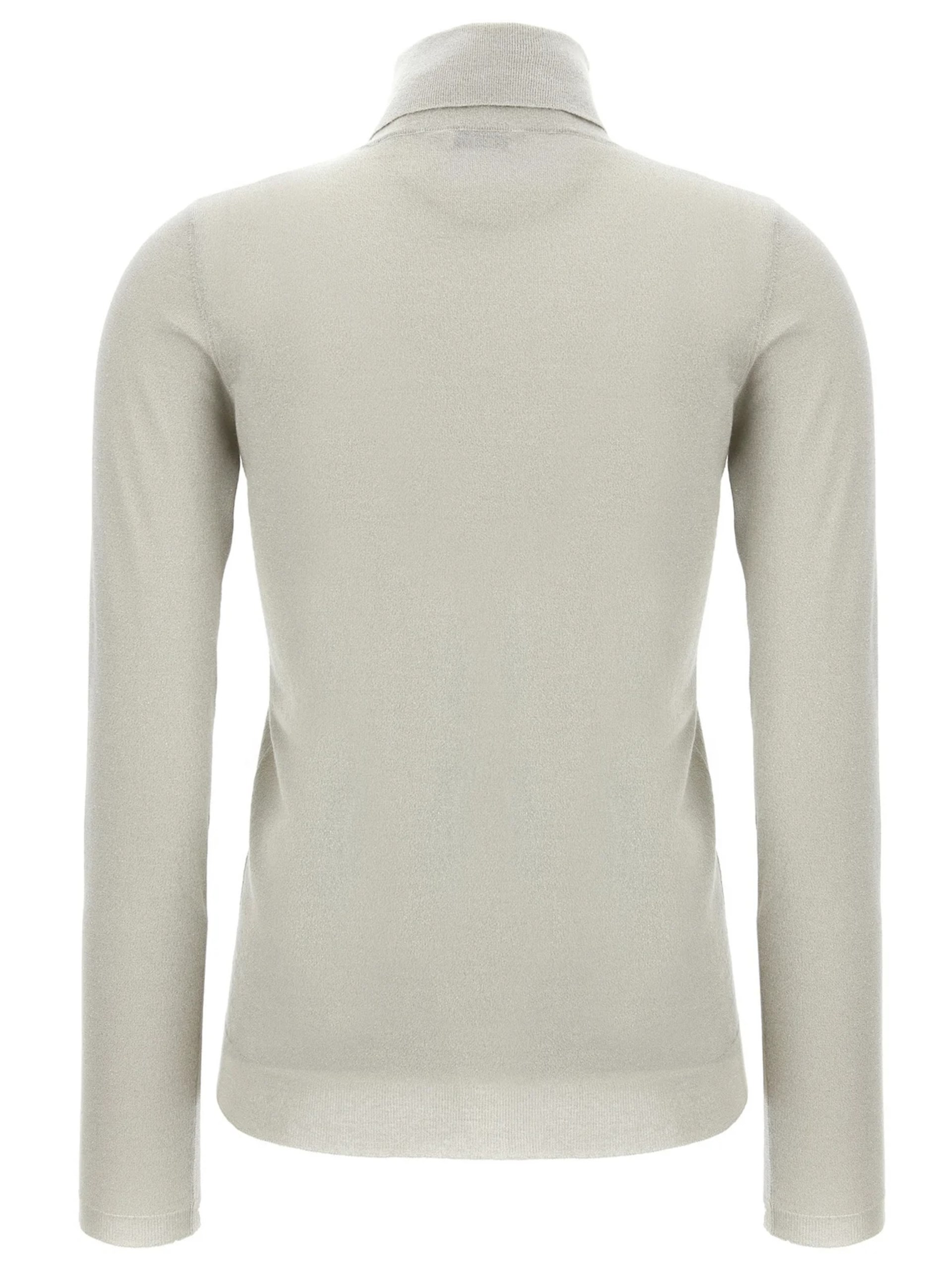 Light gray knit turtleneck by Brunello Cucinelli with shiny details