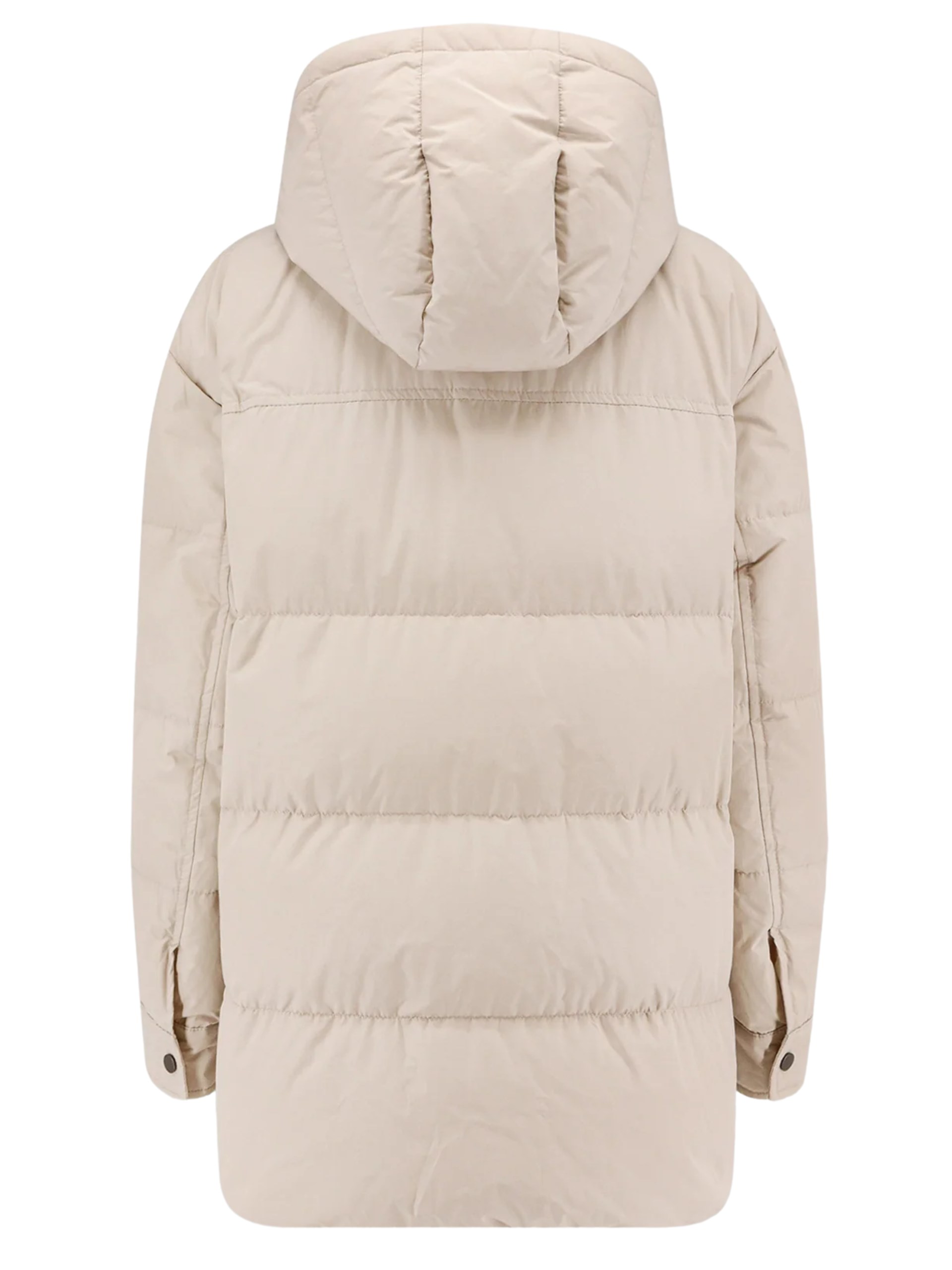 Brunello Cucinelli beige elongated down jacket with hood