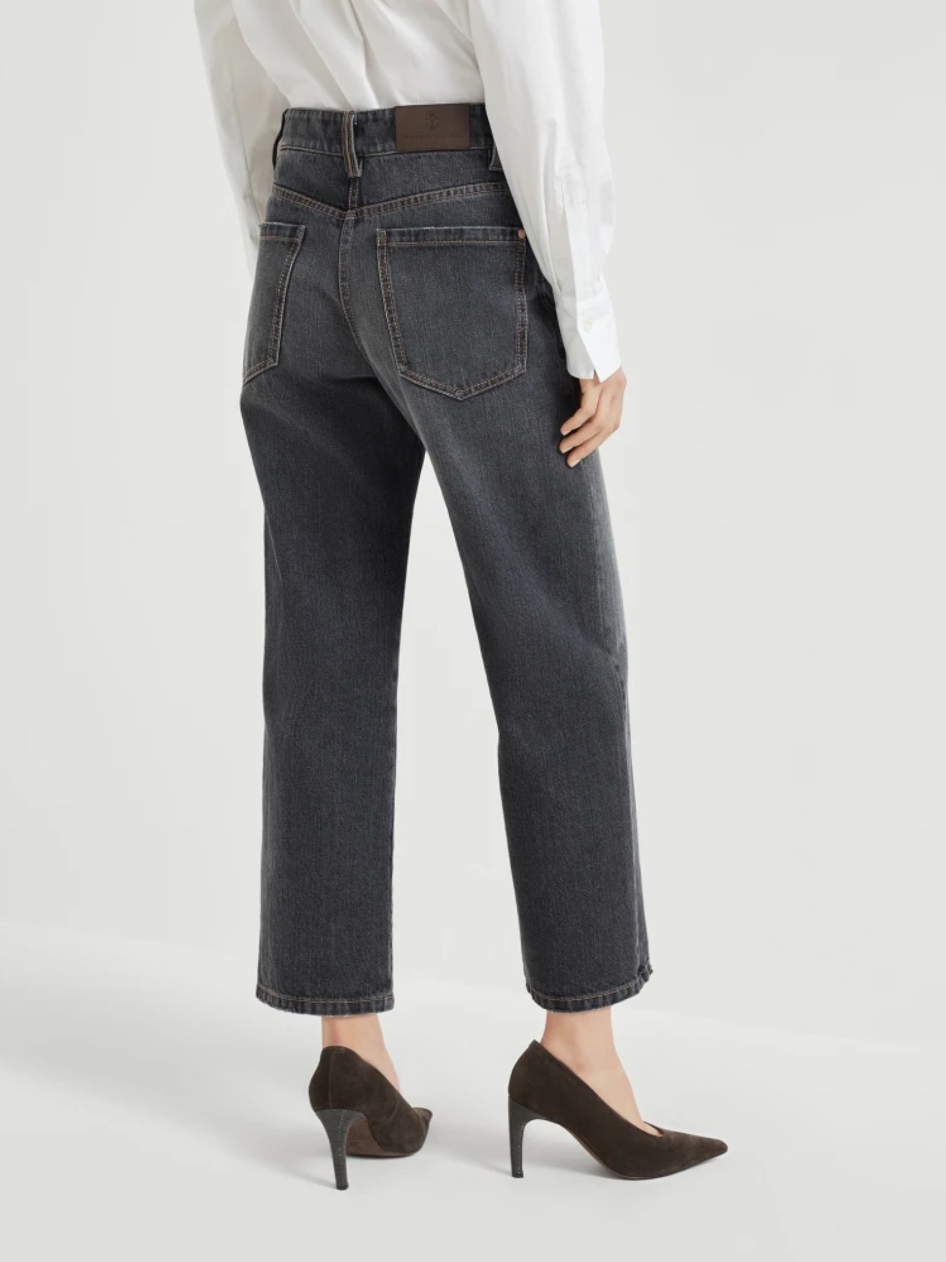 Brunello Cucinelli grey cropped jeans with Monili