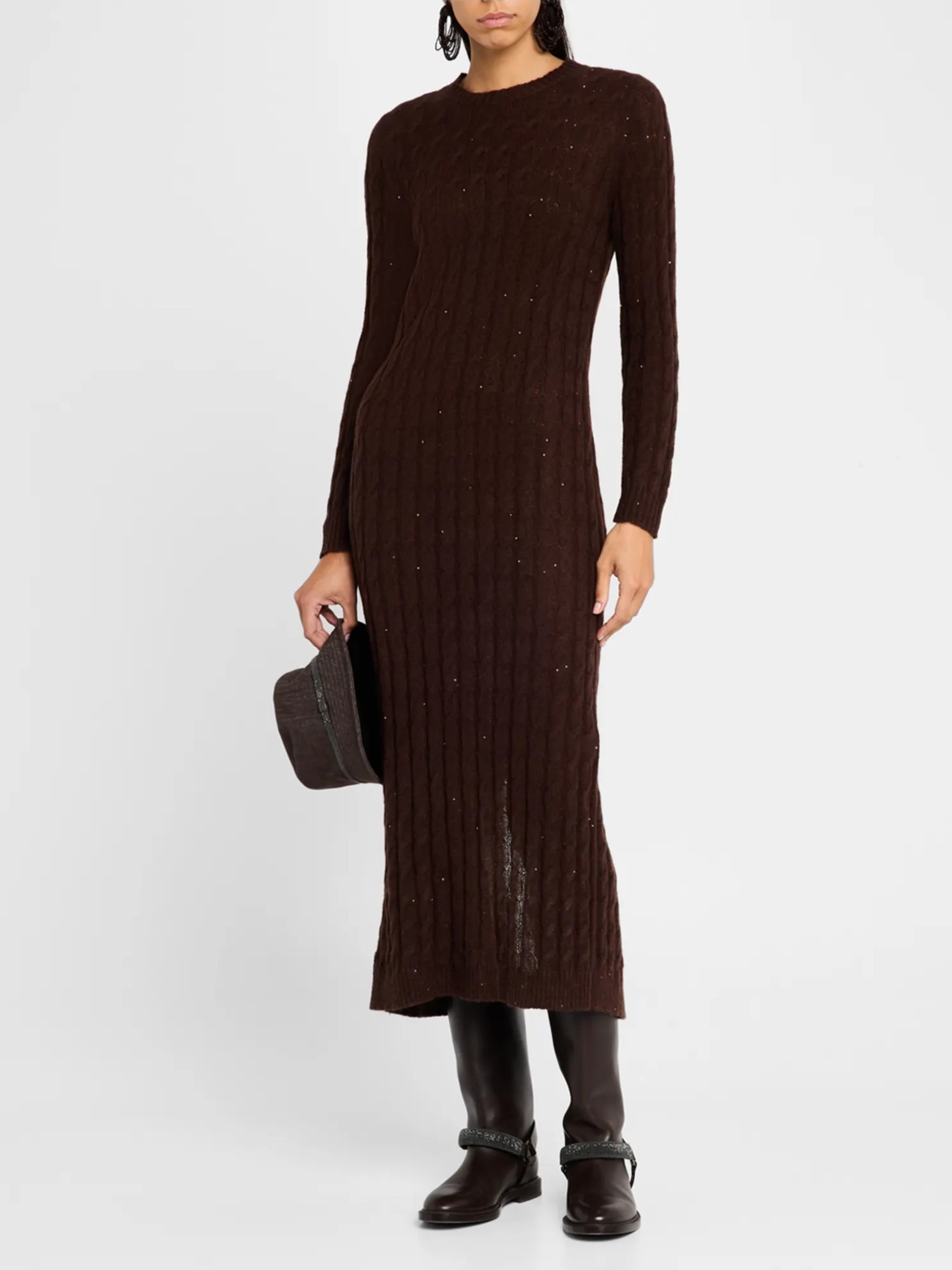 Brunello Cucinelli dark brown fitted maxi dress