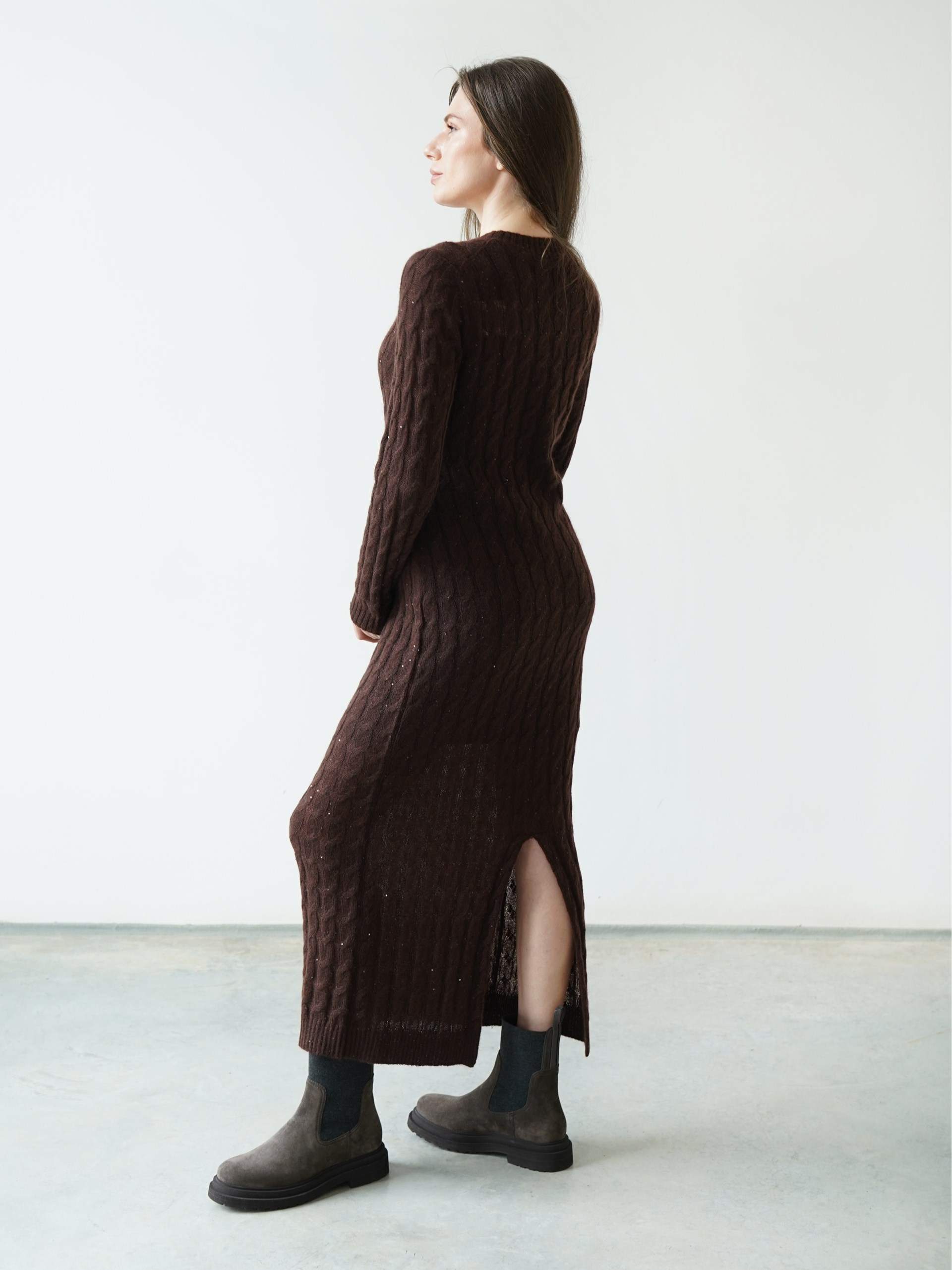 Brunello Cucinelli dark brown fitted maxi dress