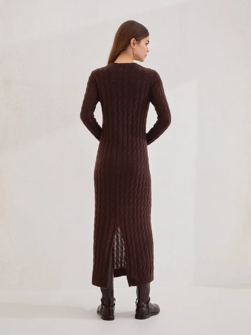 Brunello Cucinelli dark brown fitted maxi dress