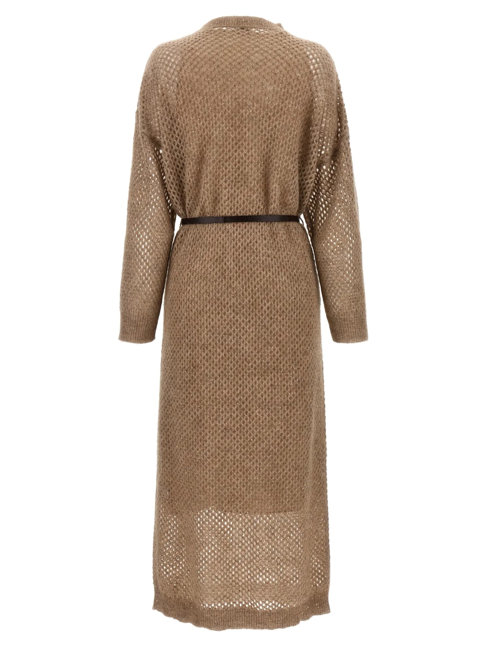 Brunello Cucinelli beige midi dress with mesh strap