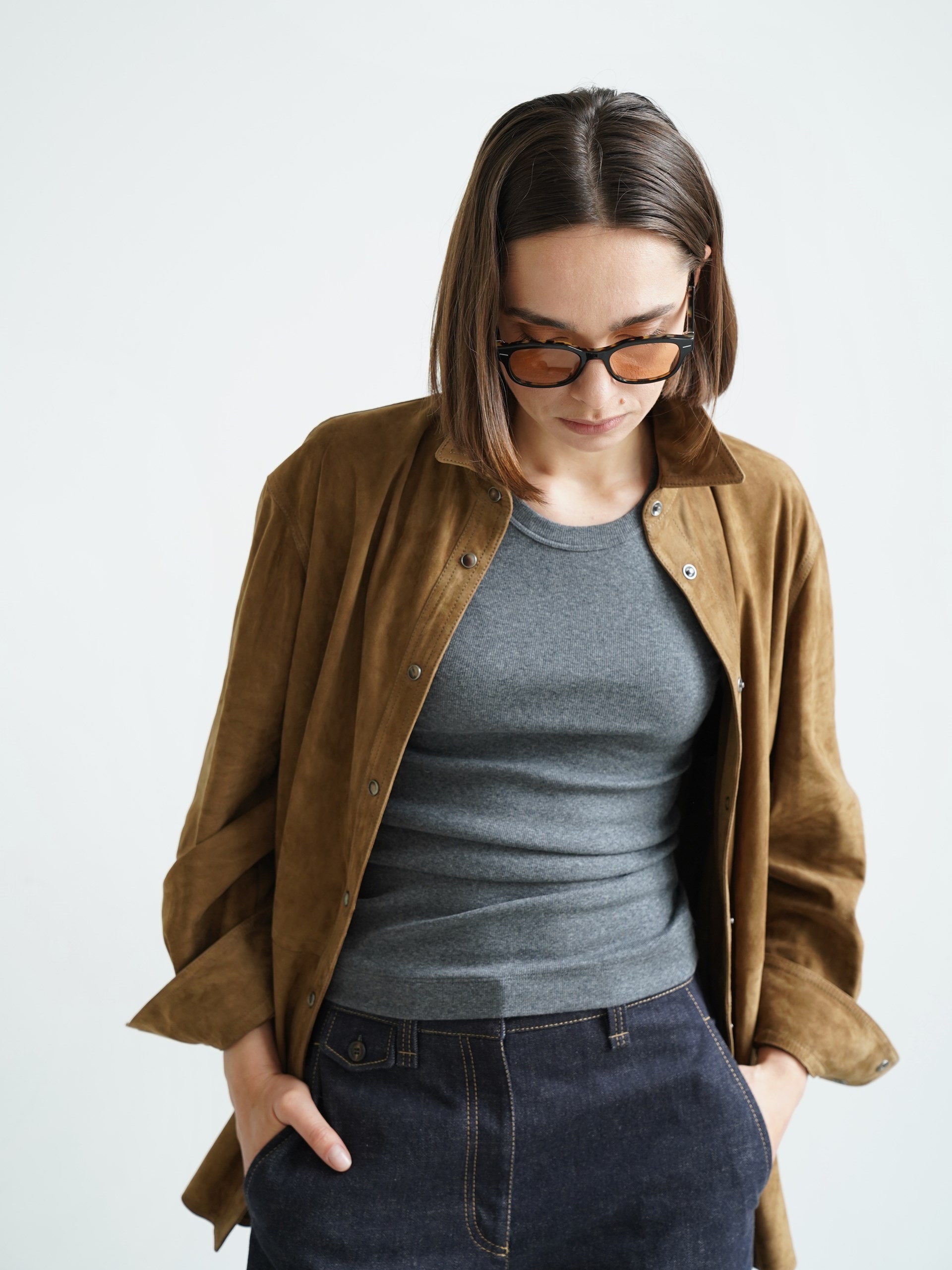 Brunello Cucinelli grey ribbed round neck top