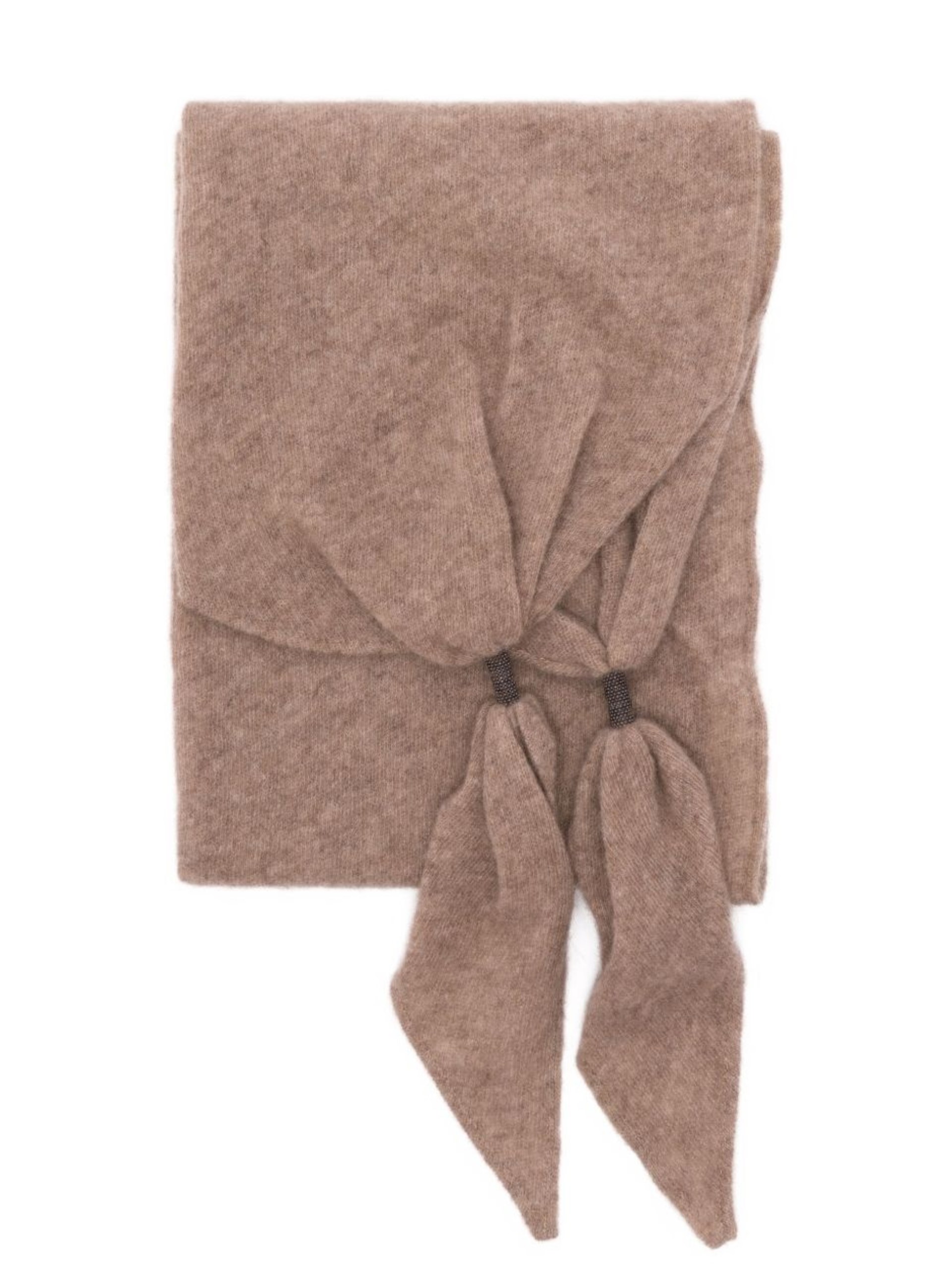 Brunello Cucinelli beige cashmere scarf with shiny details
