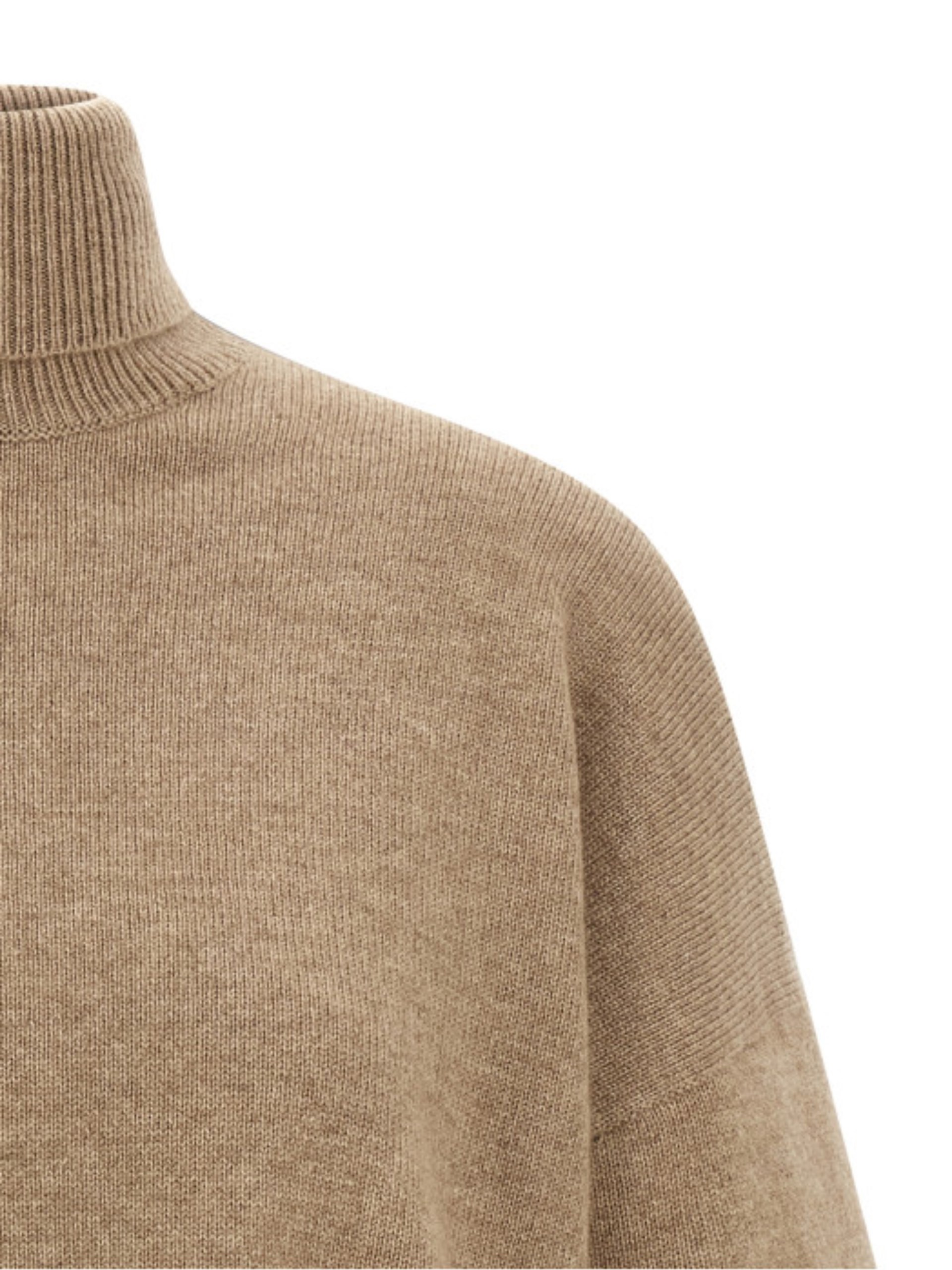 Brunello Cucinelli light brown sweater with sequin sleeves