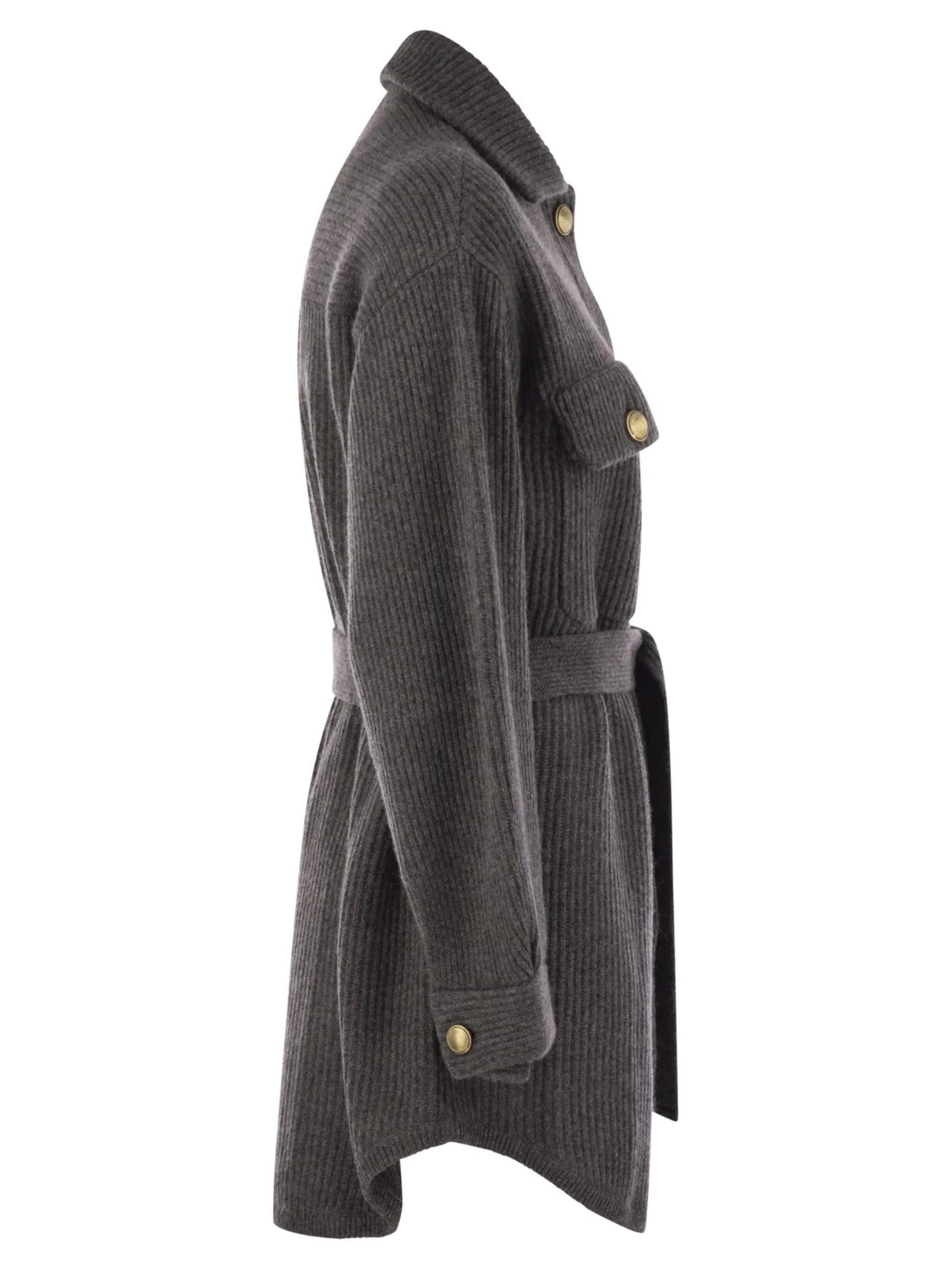 Brunello Cucinelli grey long cardigan with belt