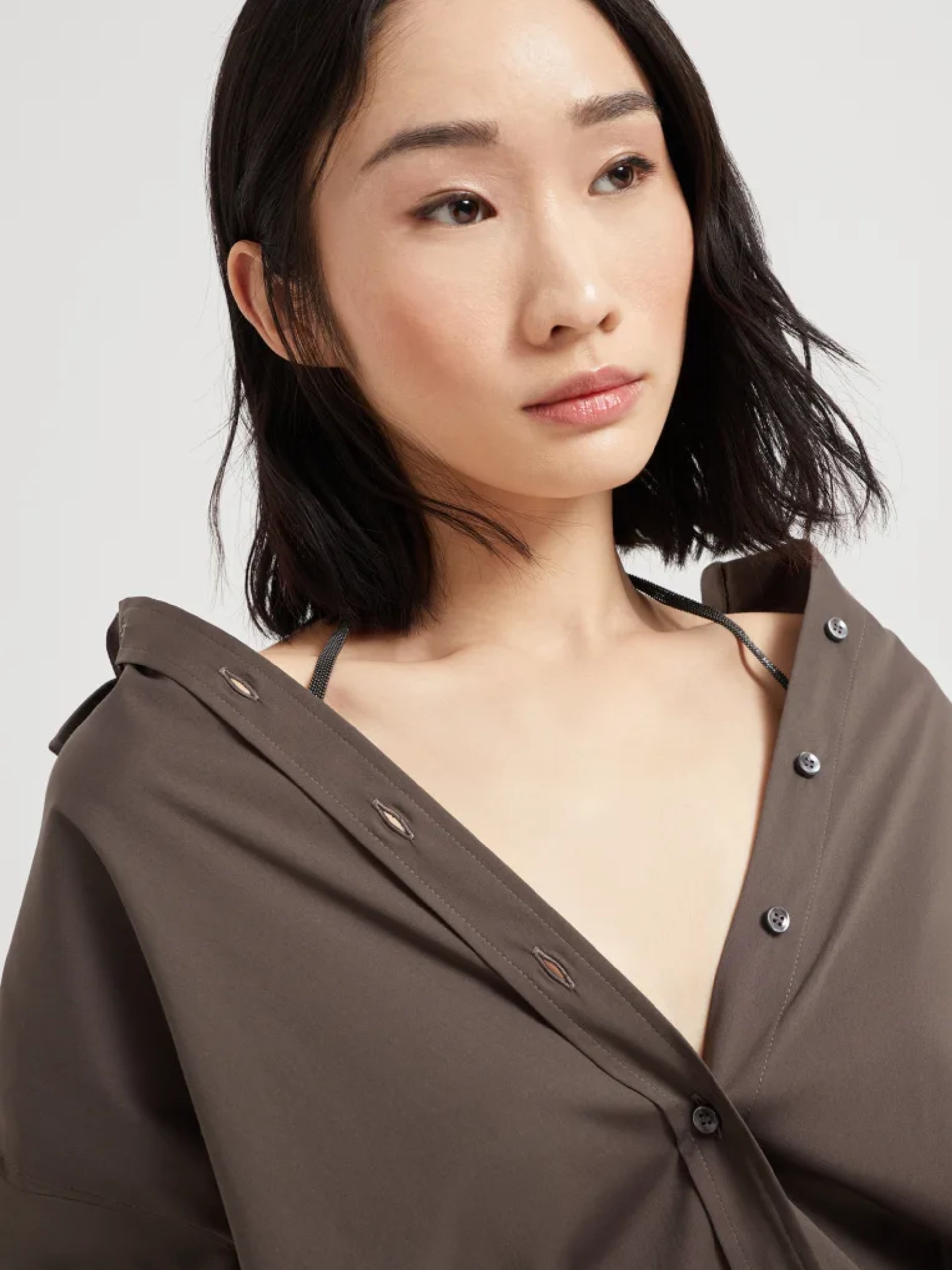 Brunello Cucinelli brown shirt with elegant removable straps