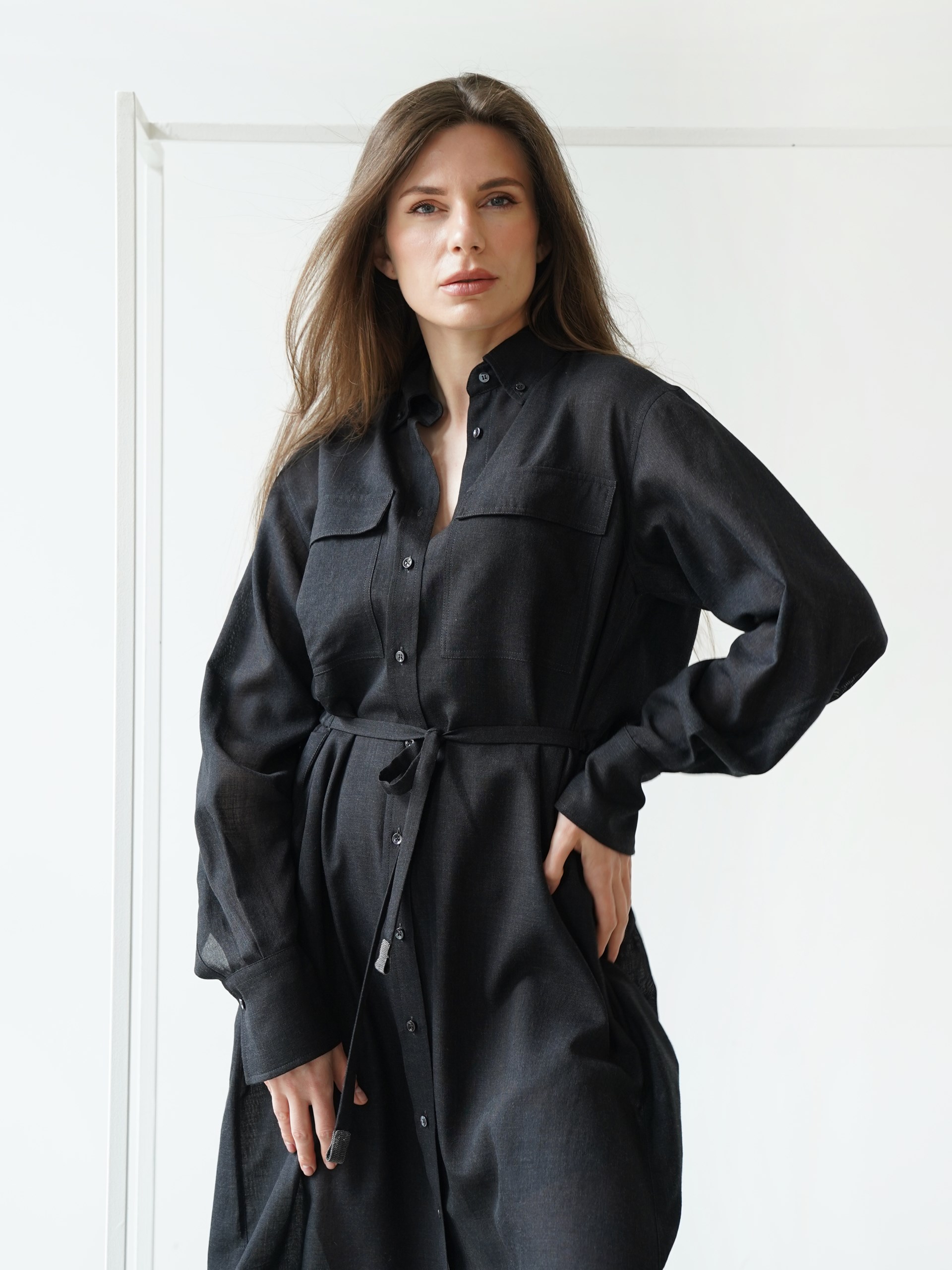 Brunello Cucinelli black mini dress with button belt