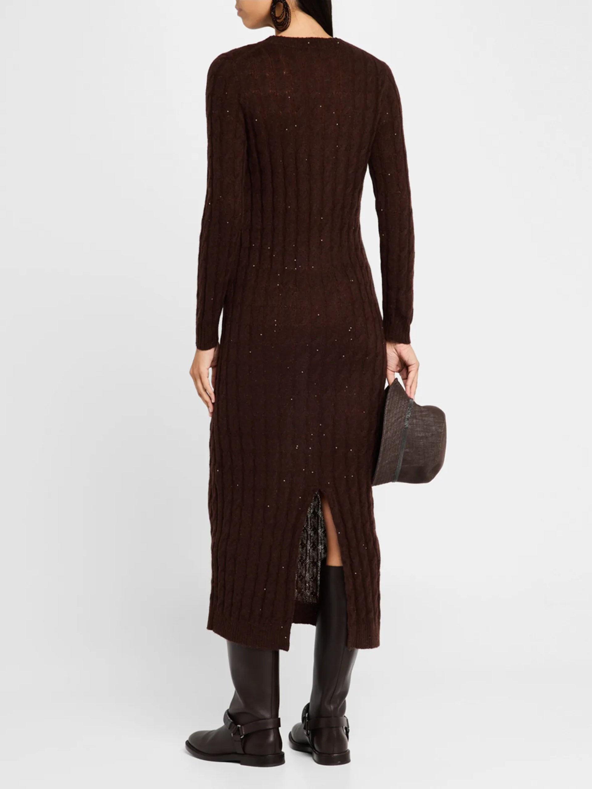 Brunello Cucinelli dark brown fitted maxi dress