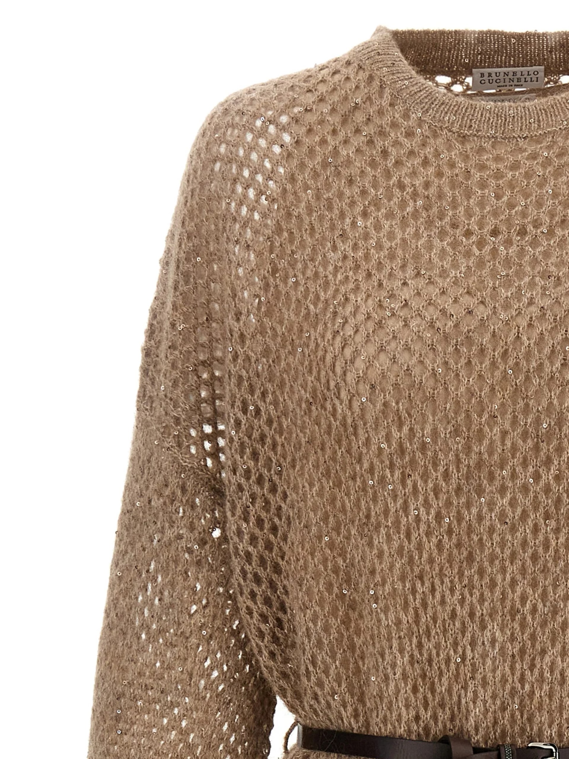 Brunello Cucinelli beige midi dress with mesh strap