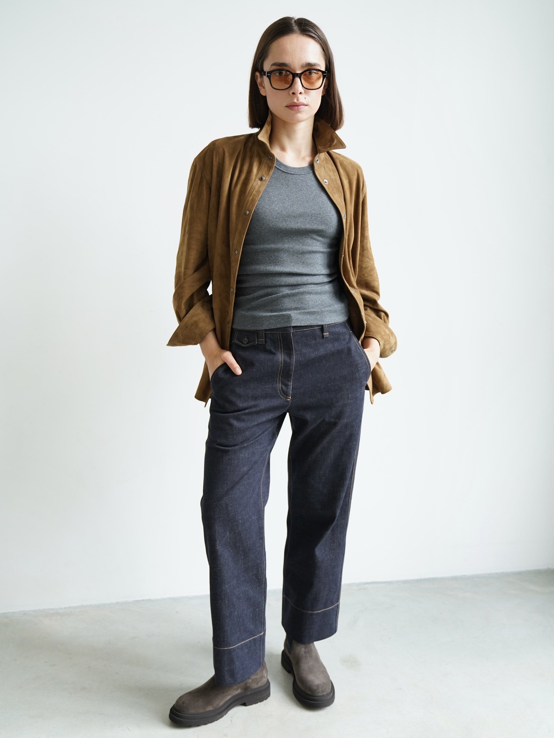 Brunello Cucinelli grey ribbed round neck top