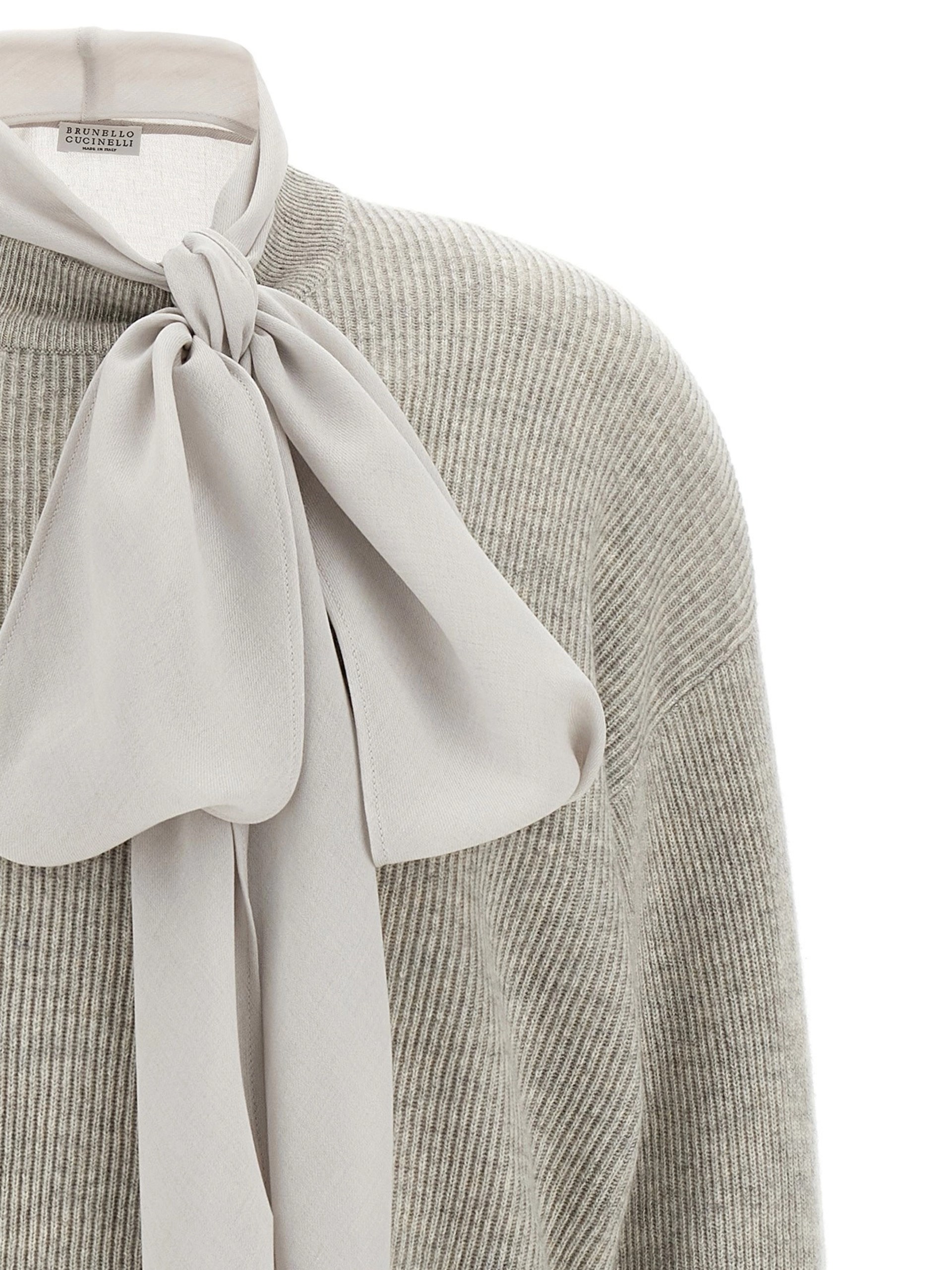 Brunello Cucinelli light gray sweater with a lavalier collar