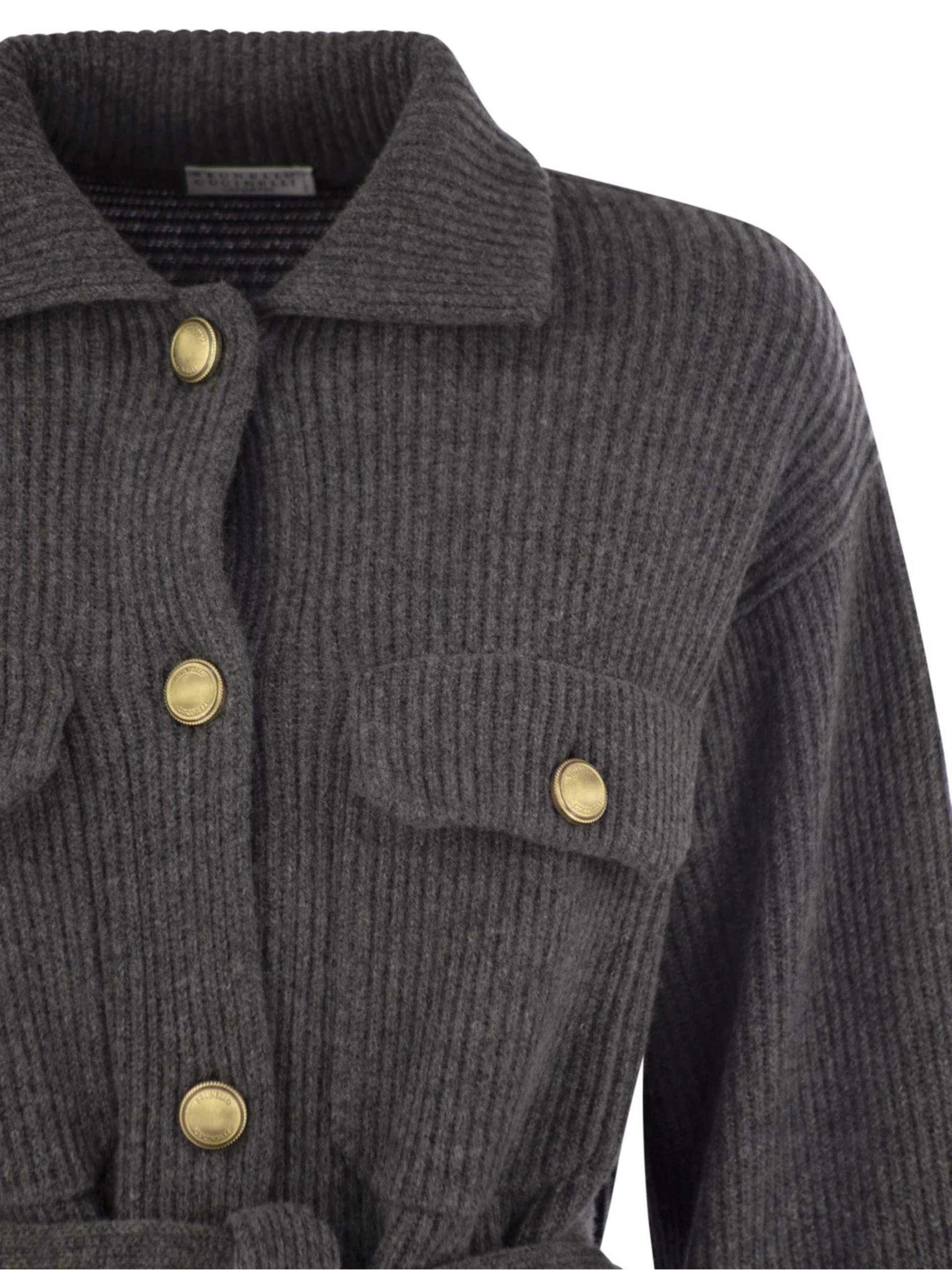 Brunello Cucinelli grey long cardigan with belt