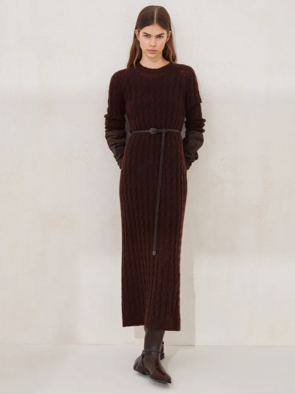 Brunello Cucinelli dark brown fitted maxi dress