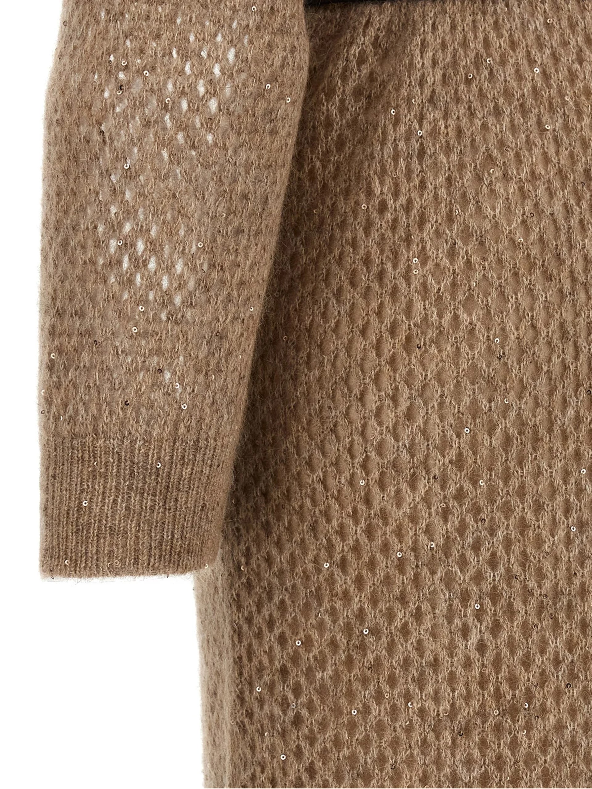 Brunello Cucinelli beige midi dress with mesh strap