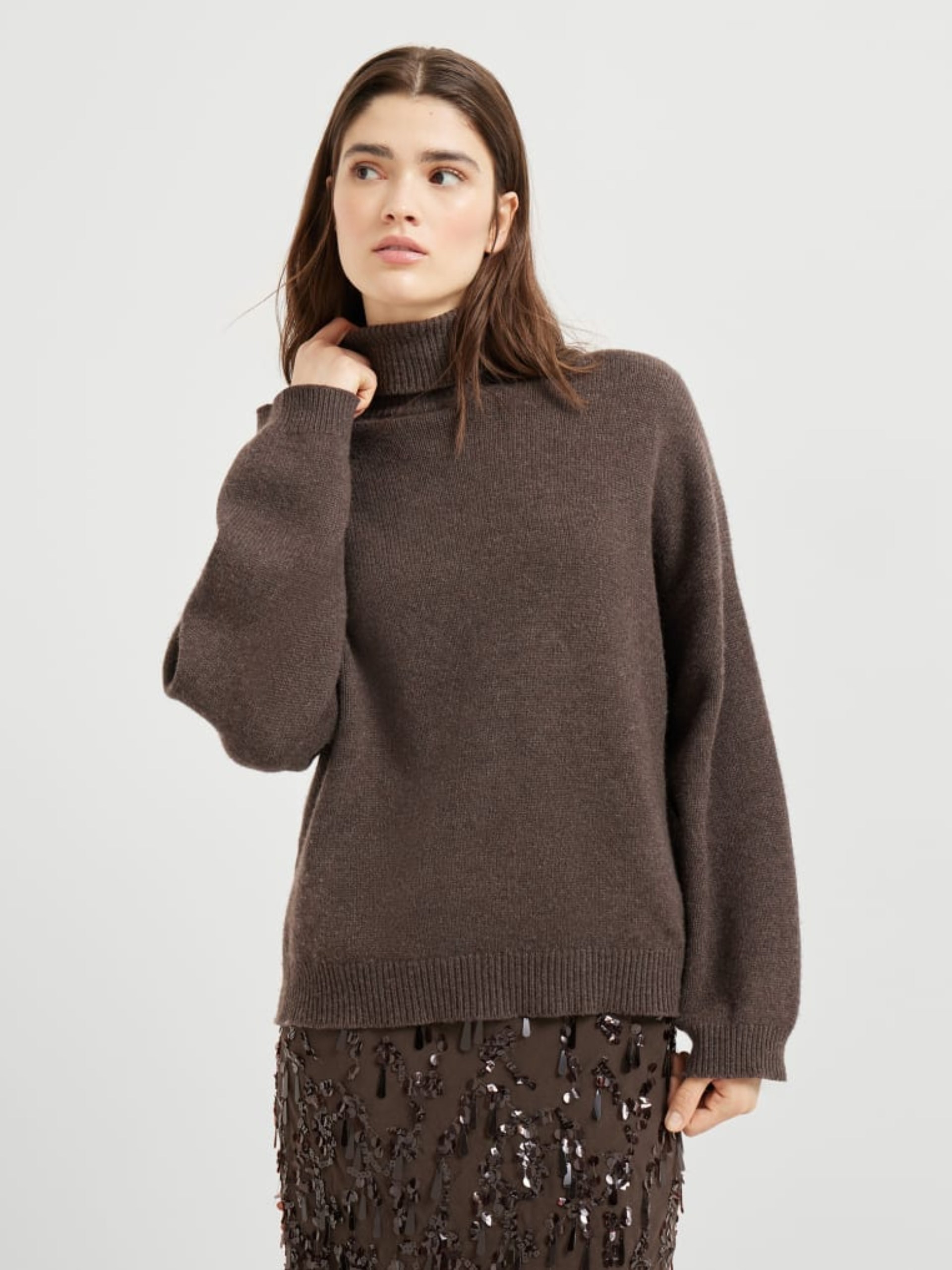 Brunello Cucinelli brown cashmere turtleneck sweater