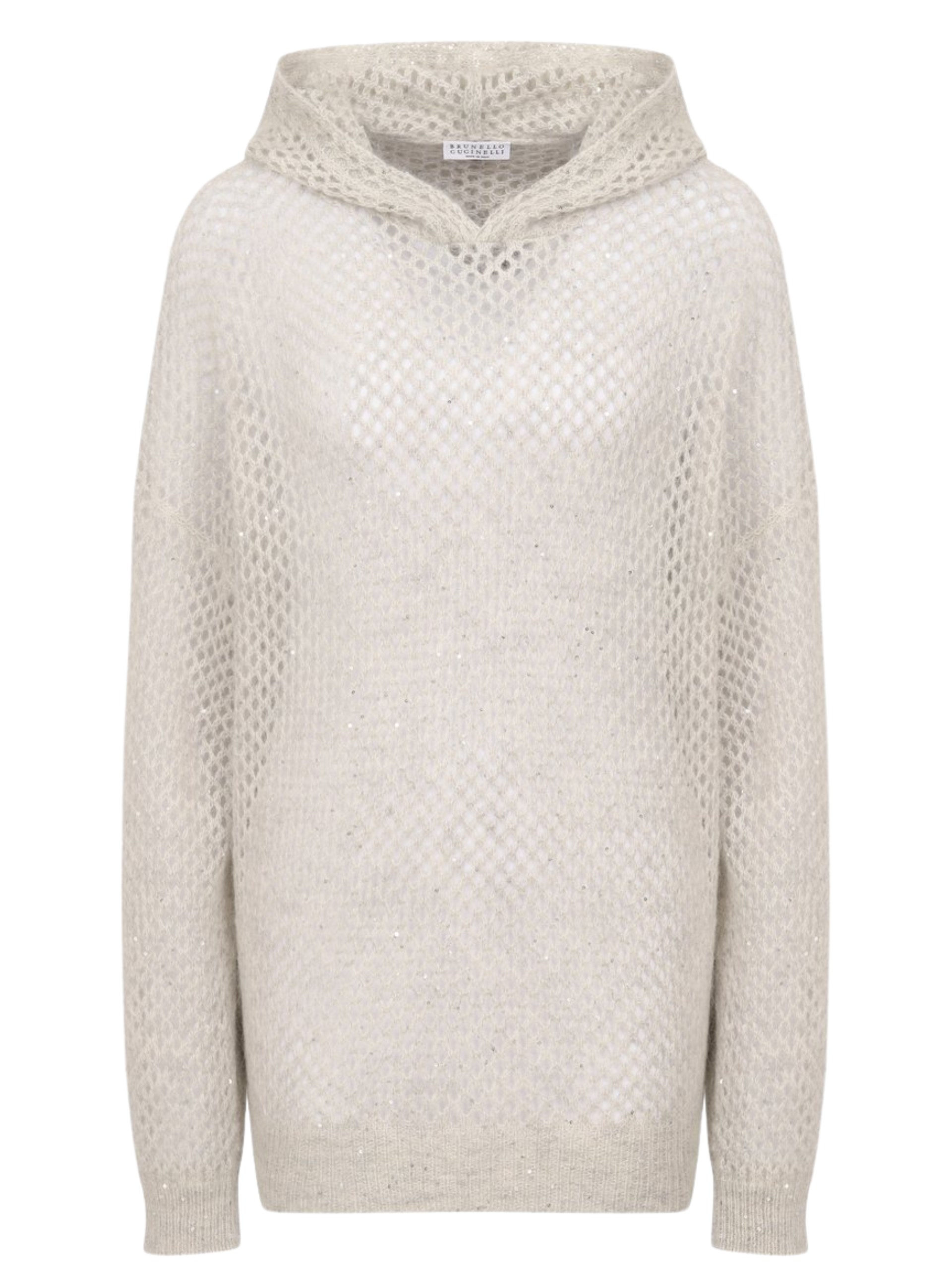 Brunello Cucinelli light gray mesh hoodie