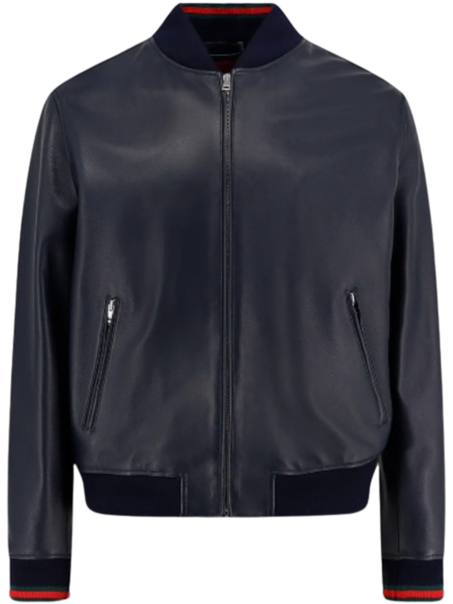 Men's navy Gucci leather bomber jacket