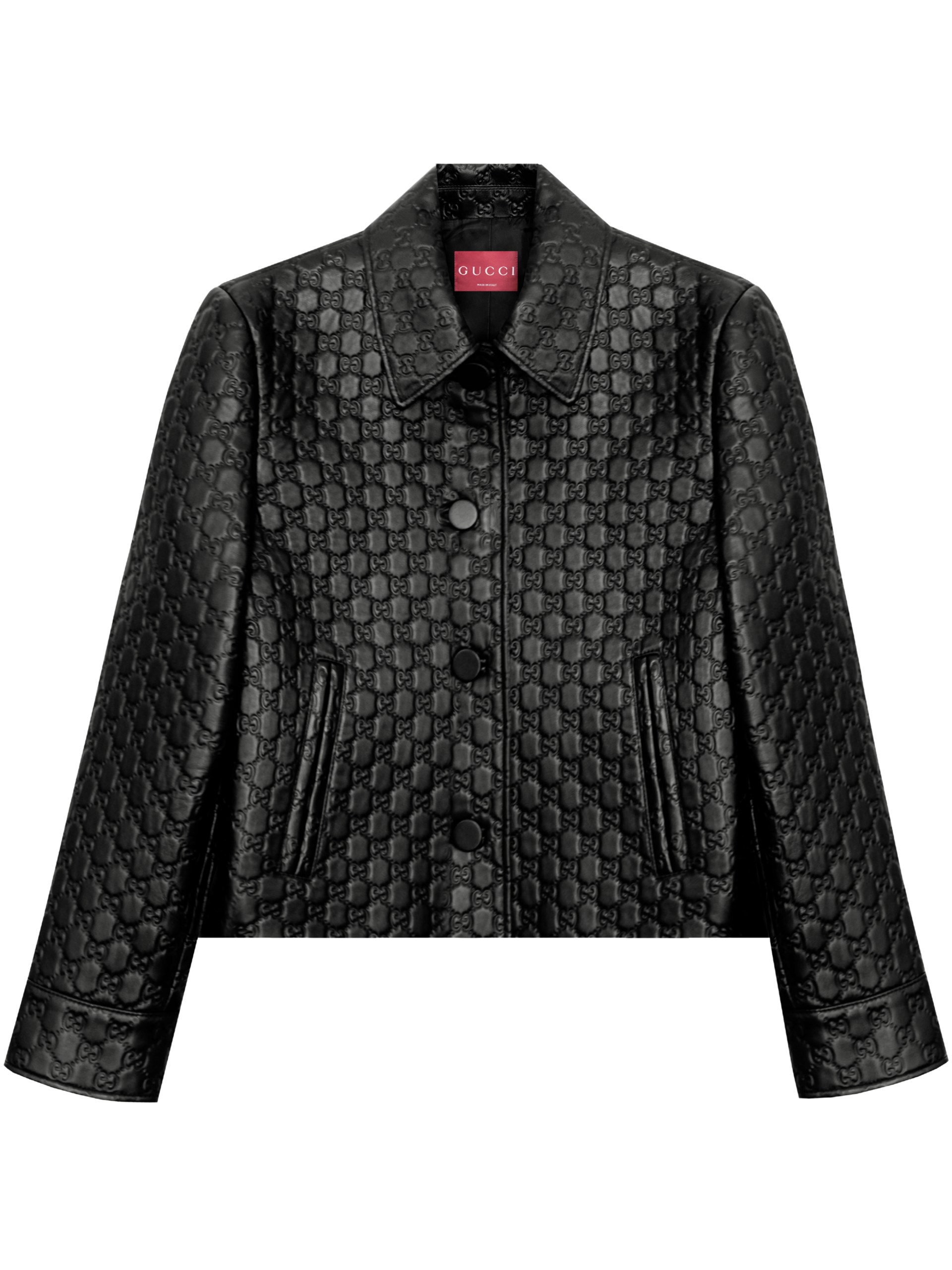 Gucci black GG embossed leather cropped jacket