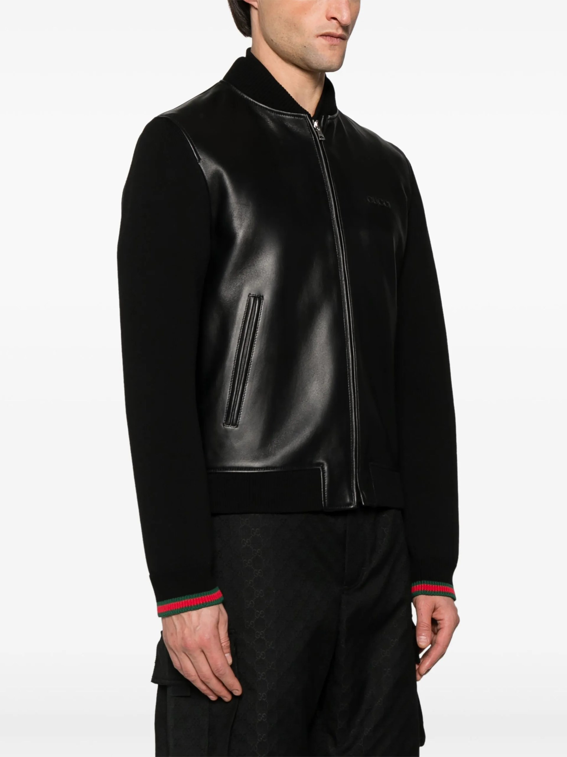 Men's black Gucci nappa leather bomber jacket