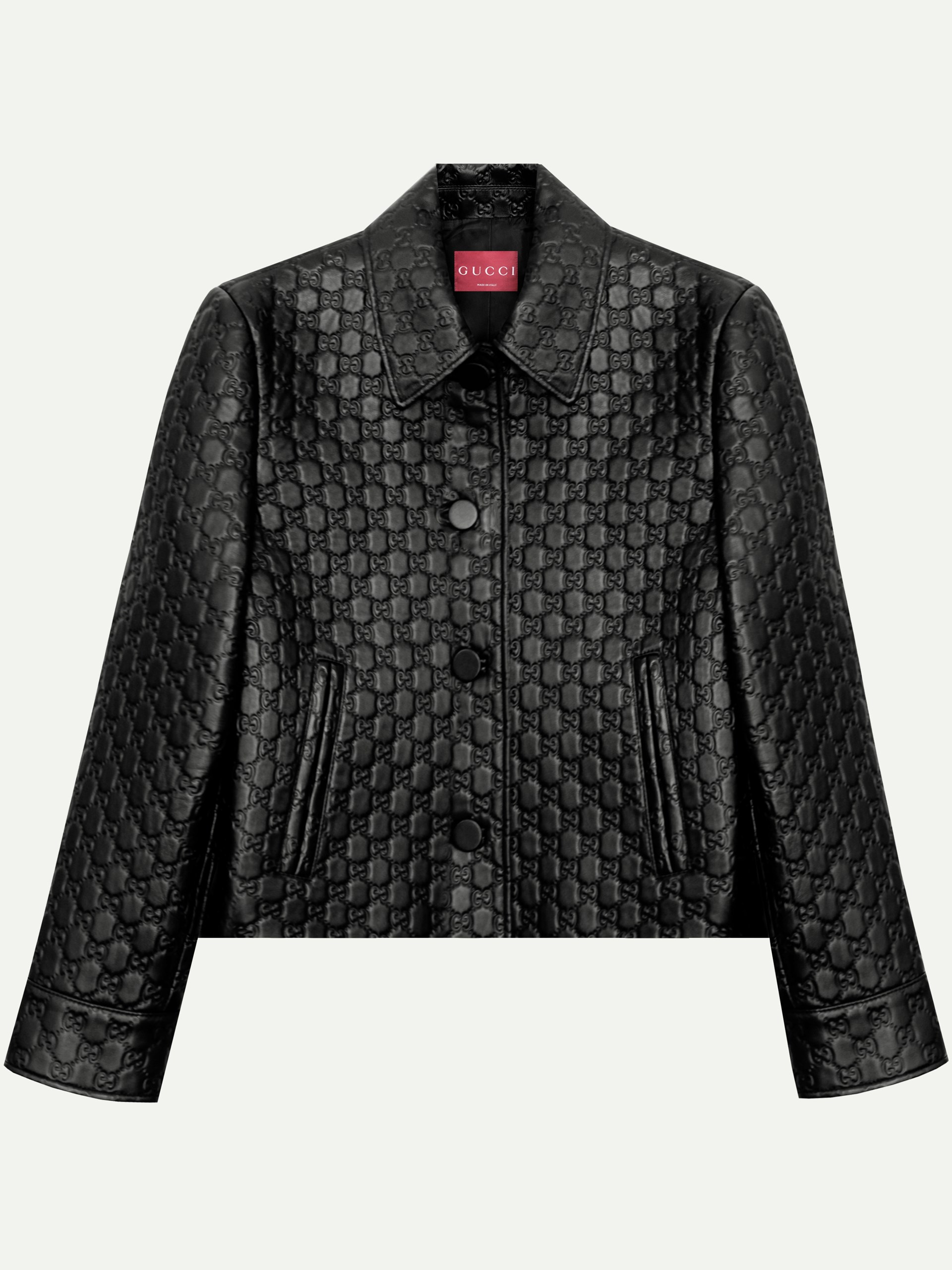 Gucci black GG embossed leather cropped jacket