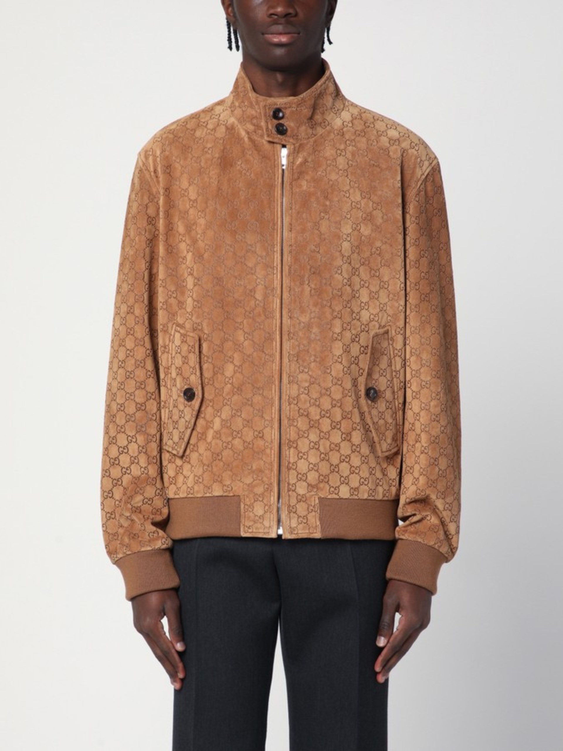 Men's brown Gucci suede bomber jacket