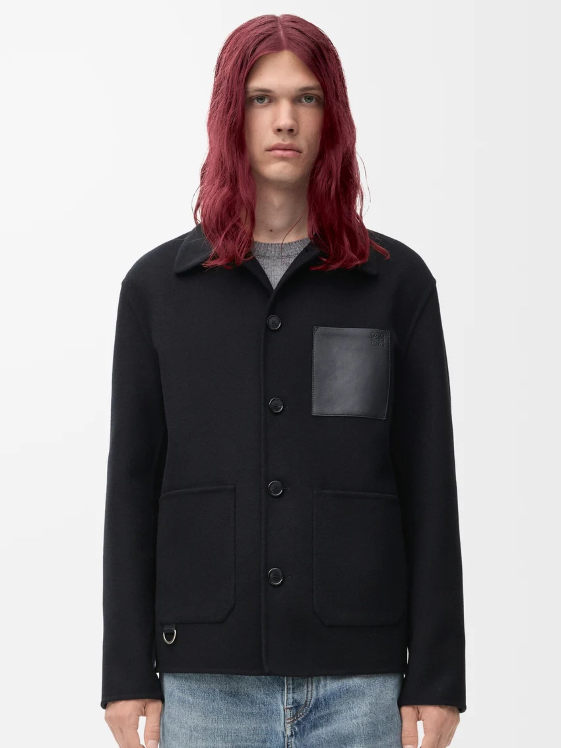 Men's black Loewe jacket with leather pocket Anagram