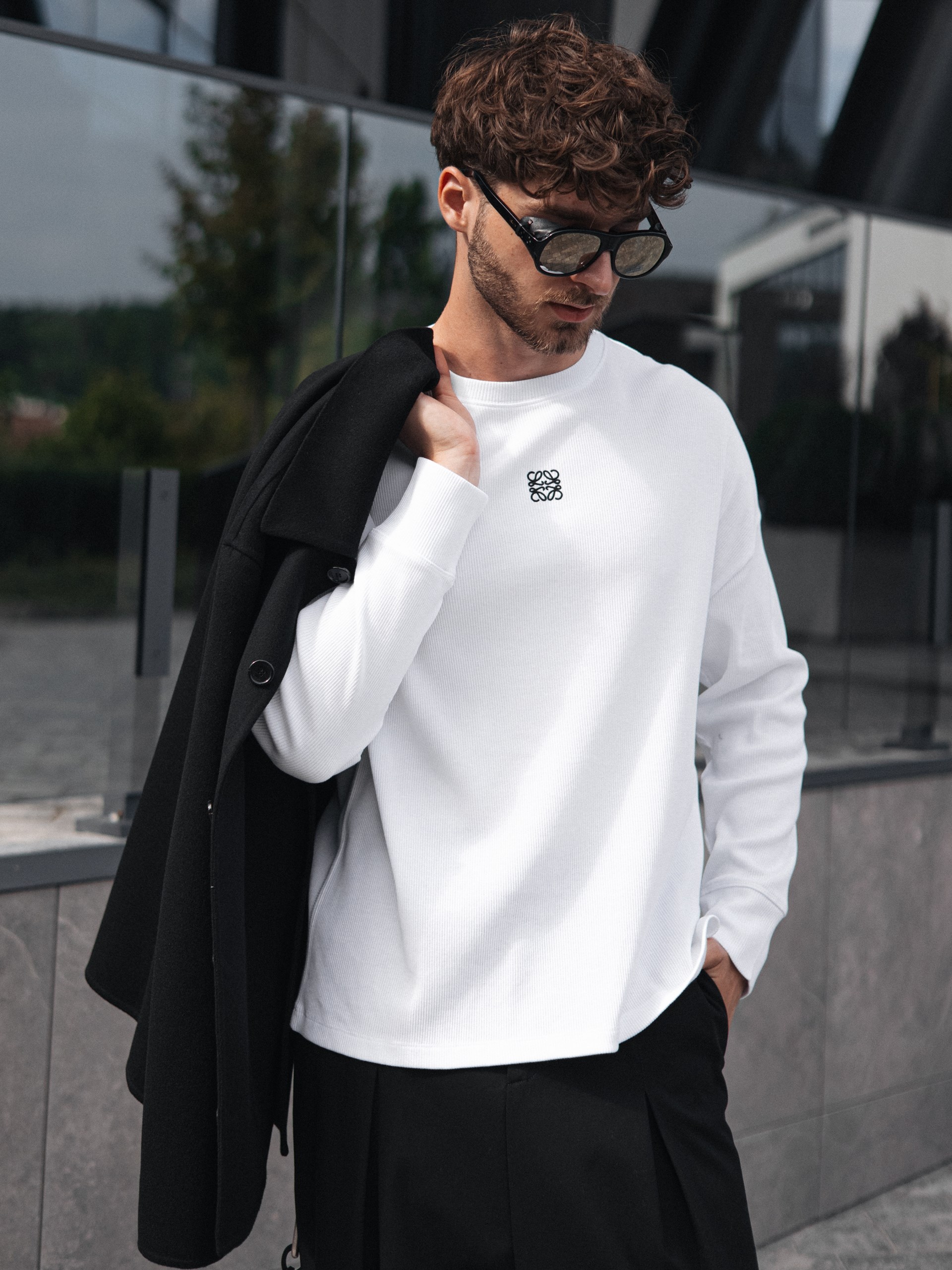 Loewe white unisex long sleeve shirt with embroidered Anagram logo