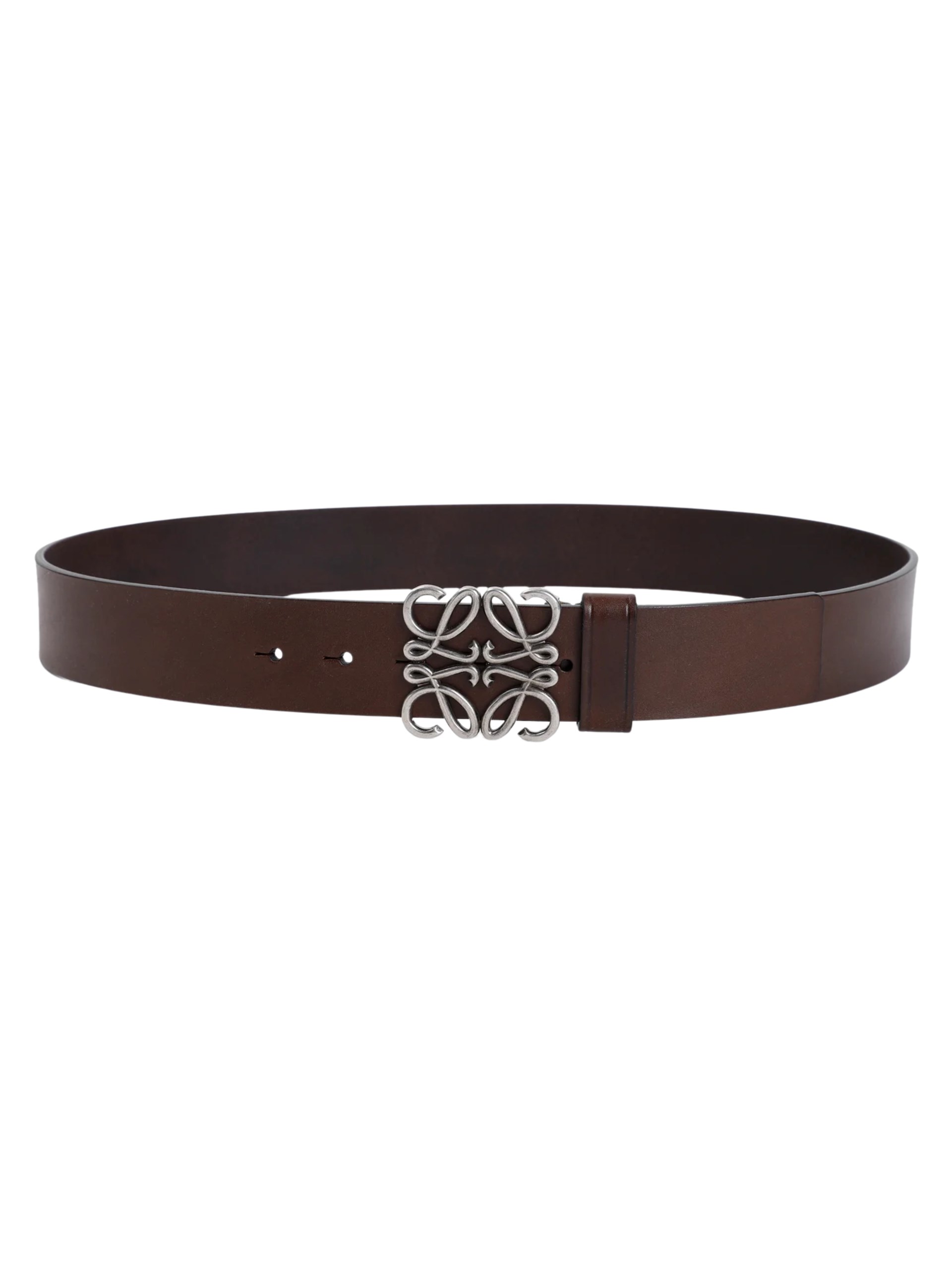 Loewe Men's Dark Brown Belt with Silver Hardware Anagram