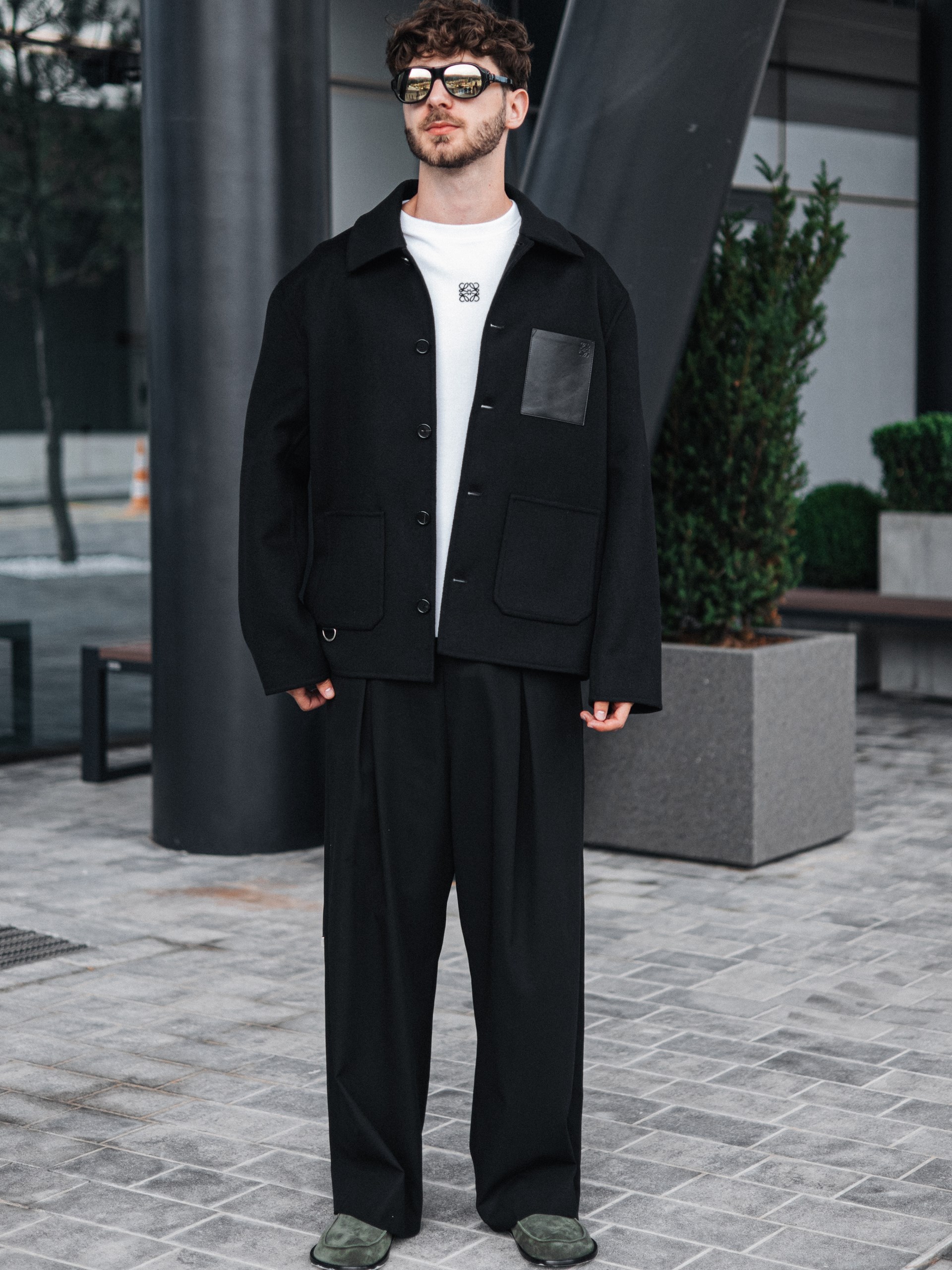 Men's black Loewe jacket with leather pocket Anagram